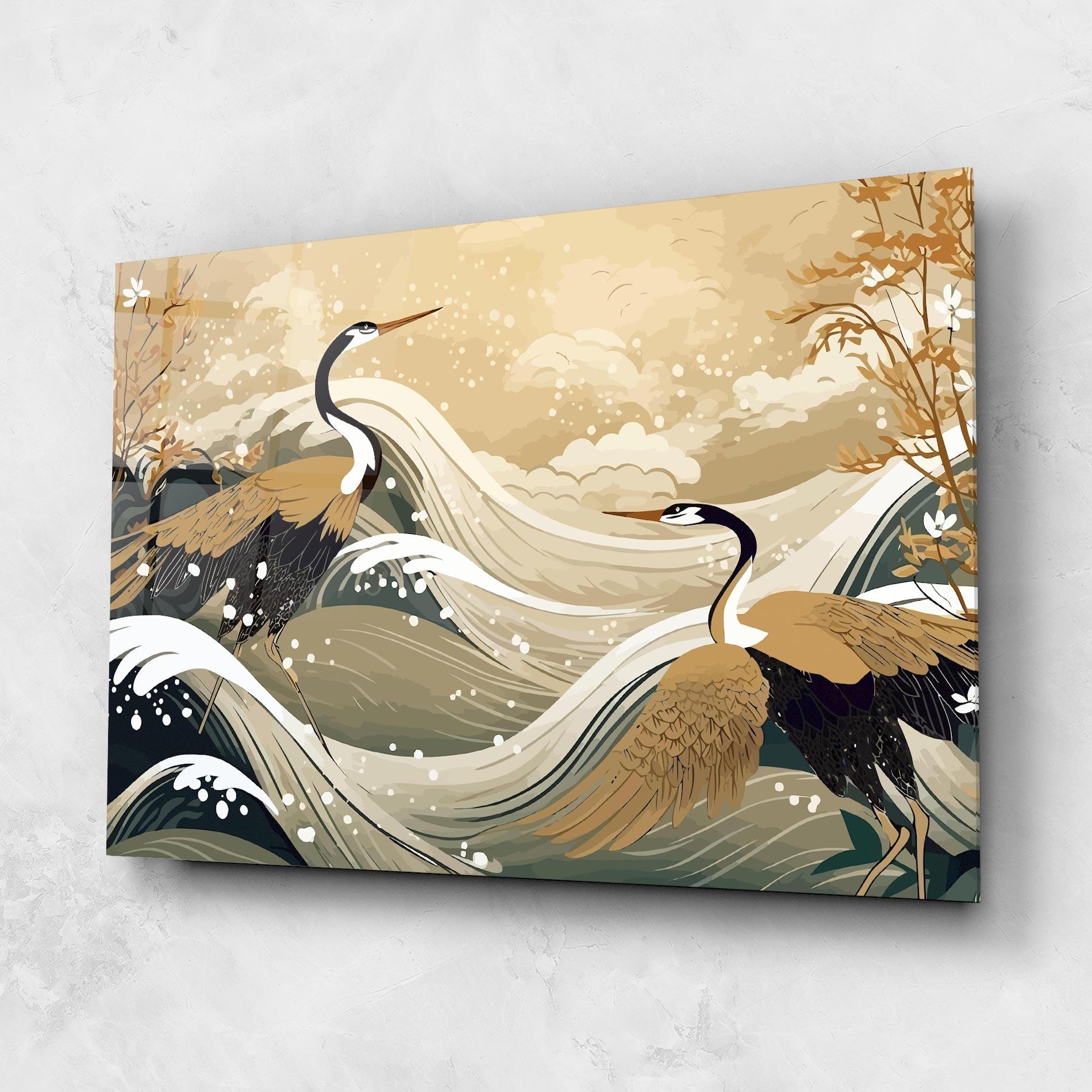 Tablou Sticla Asiatic Snow Bird mockup 1