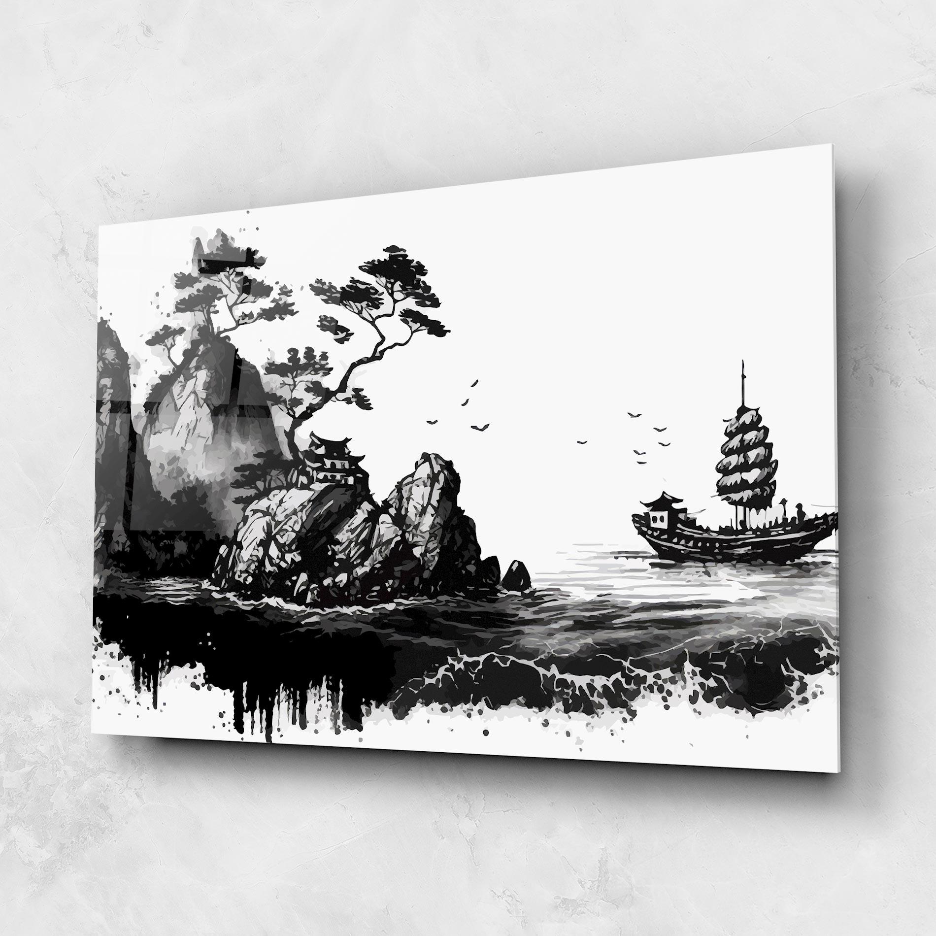 Tablou Sticla Black Asian Mountain mockup 1