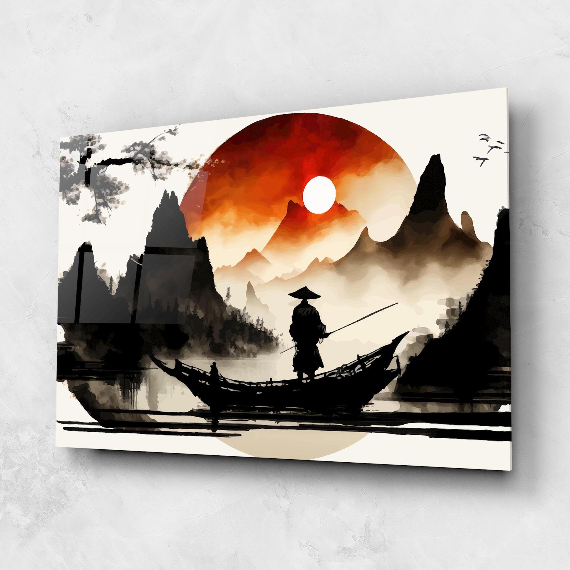 Tablou Sticla Black Asiatic Boat mockup 1