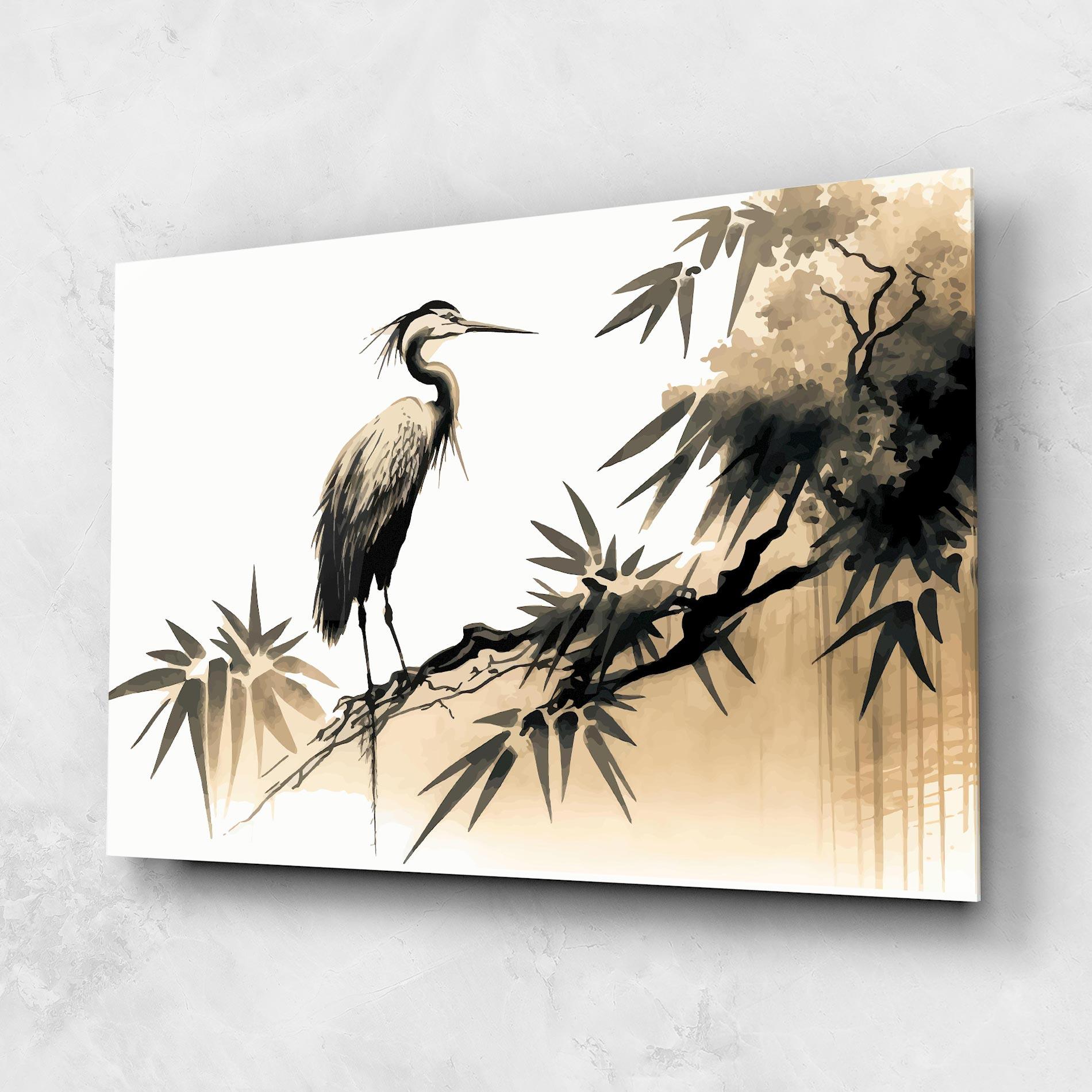 Tablou Sticla Black Cream Bird Art mockup 1