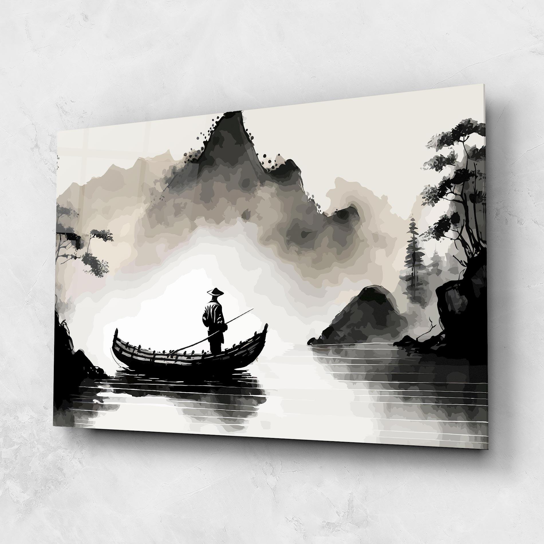 Tablou Sticla Black Ink Boat mockup 1