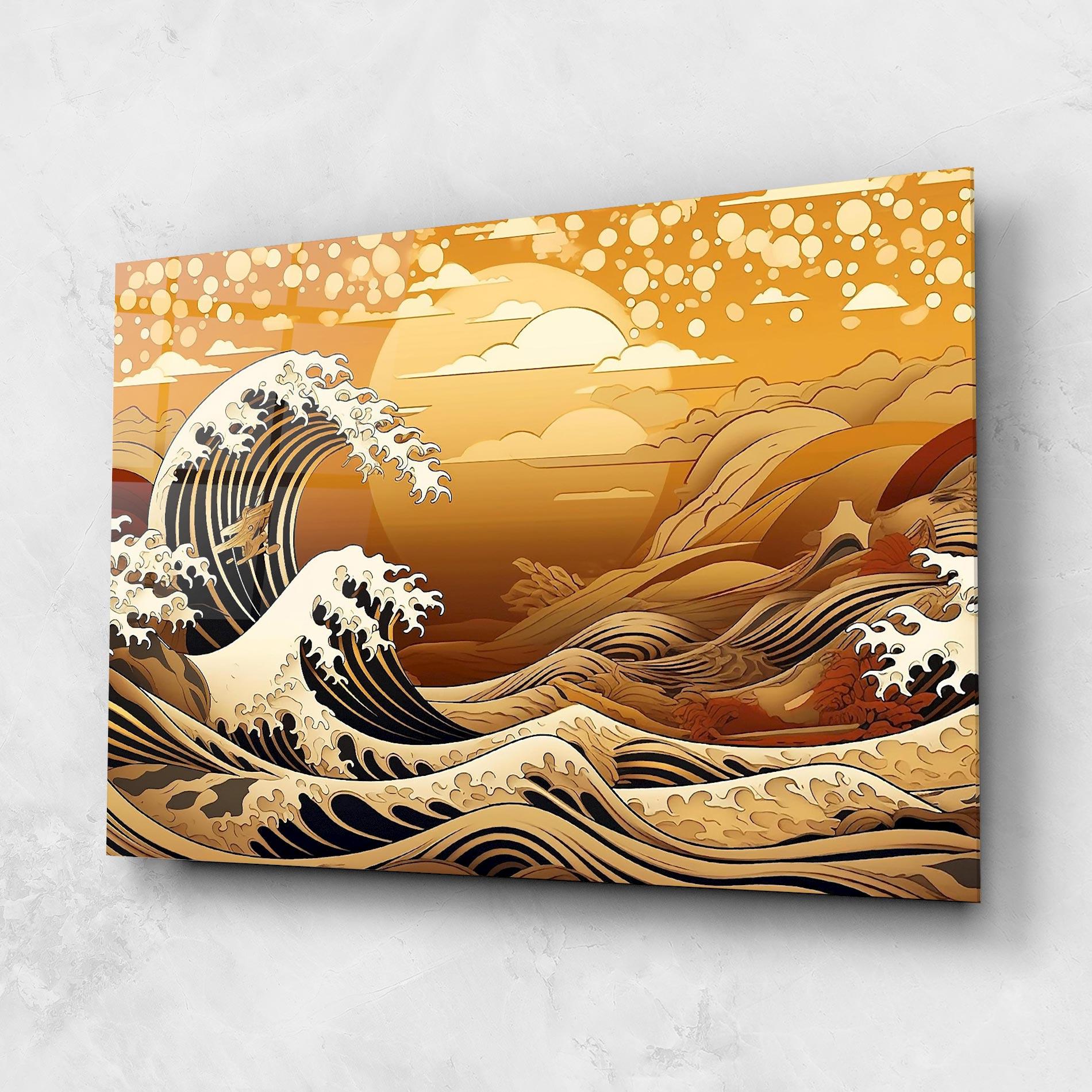 Tablou Sticla Black Yellow Waves mockup 1