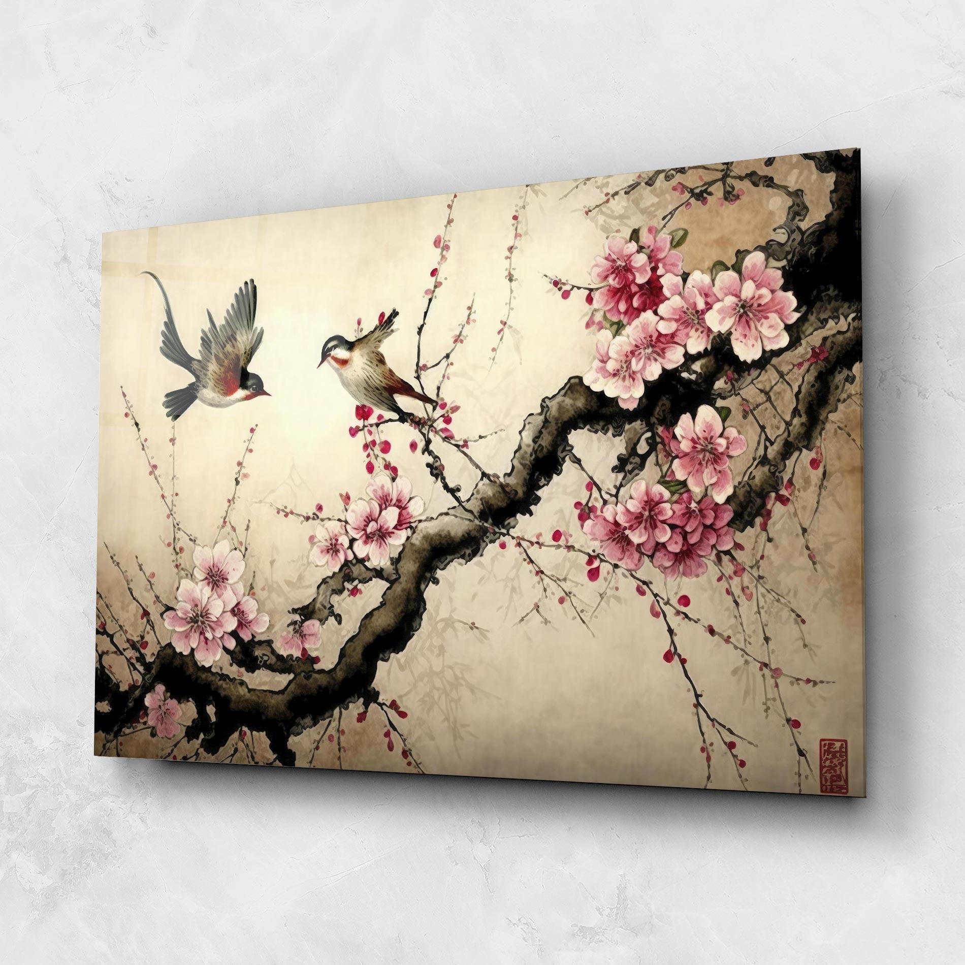 Tablou Sticla Cherry Blossom Birds mockup 1