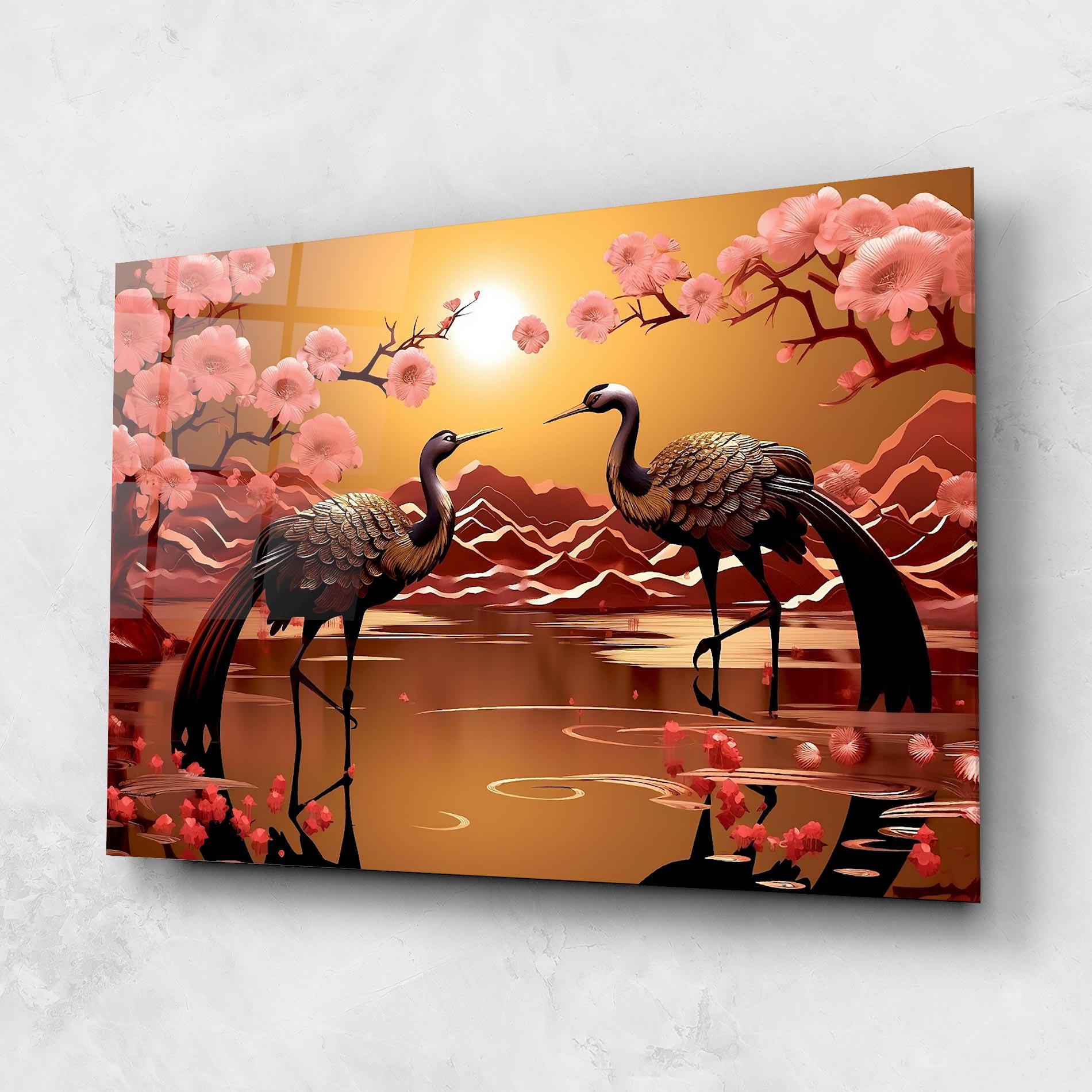 Tablou Sticla Chinese Birds mockup 1