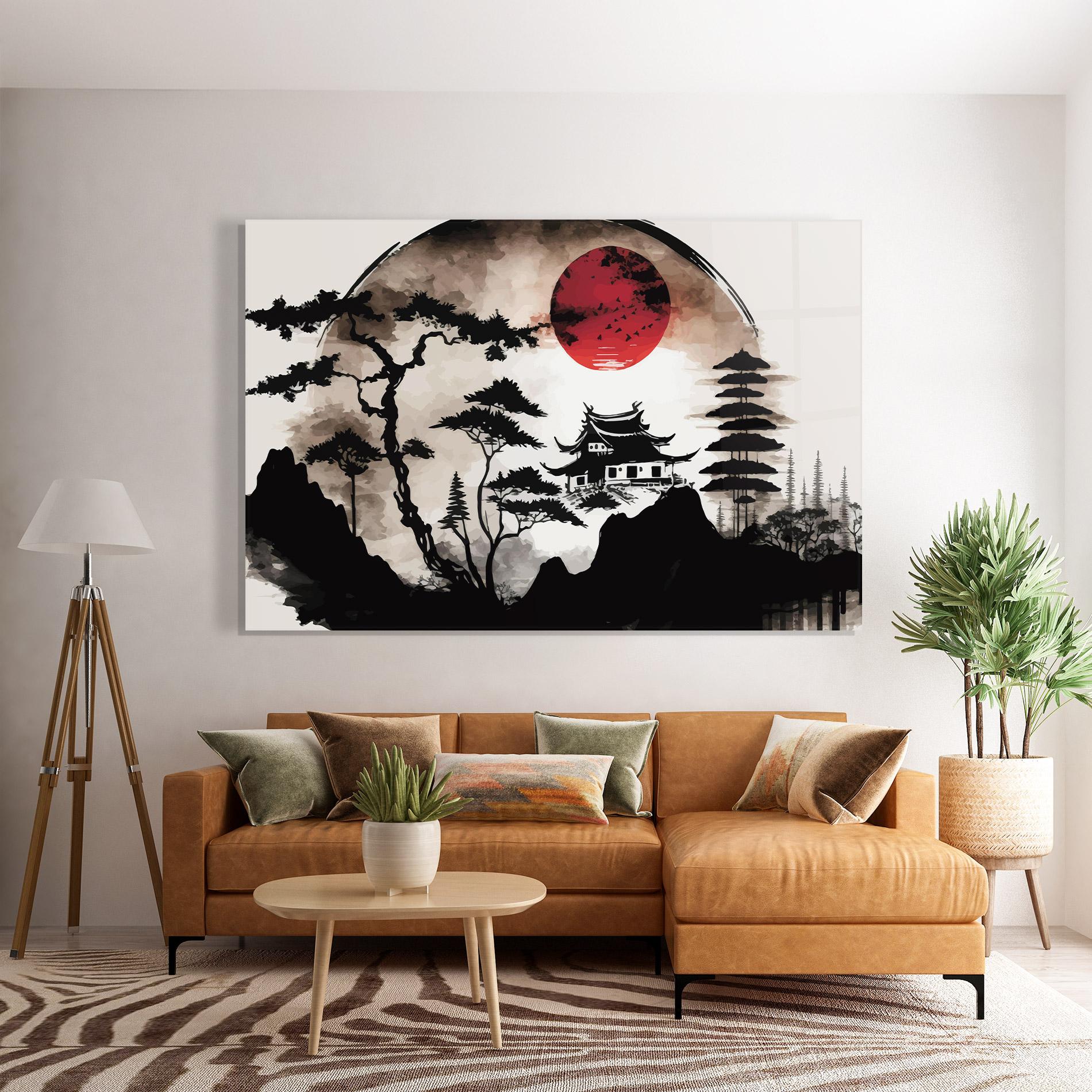 Tablou Sticla Asian Red Moon mockup 7