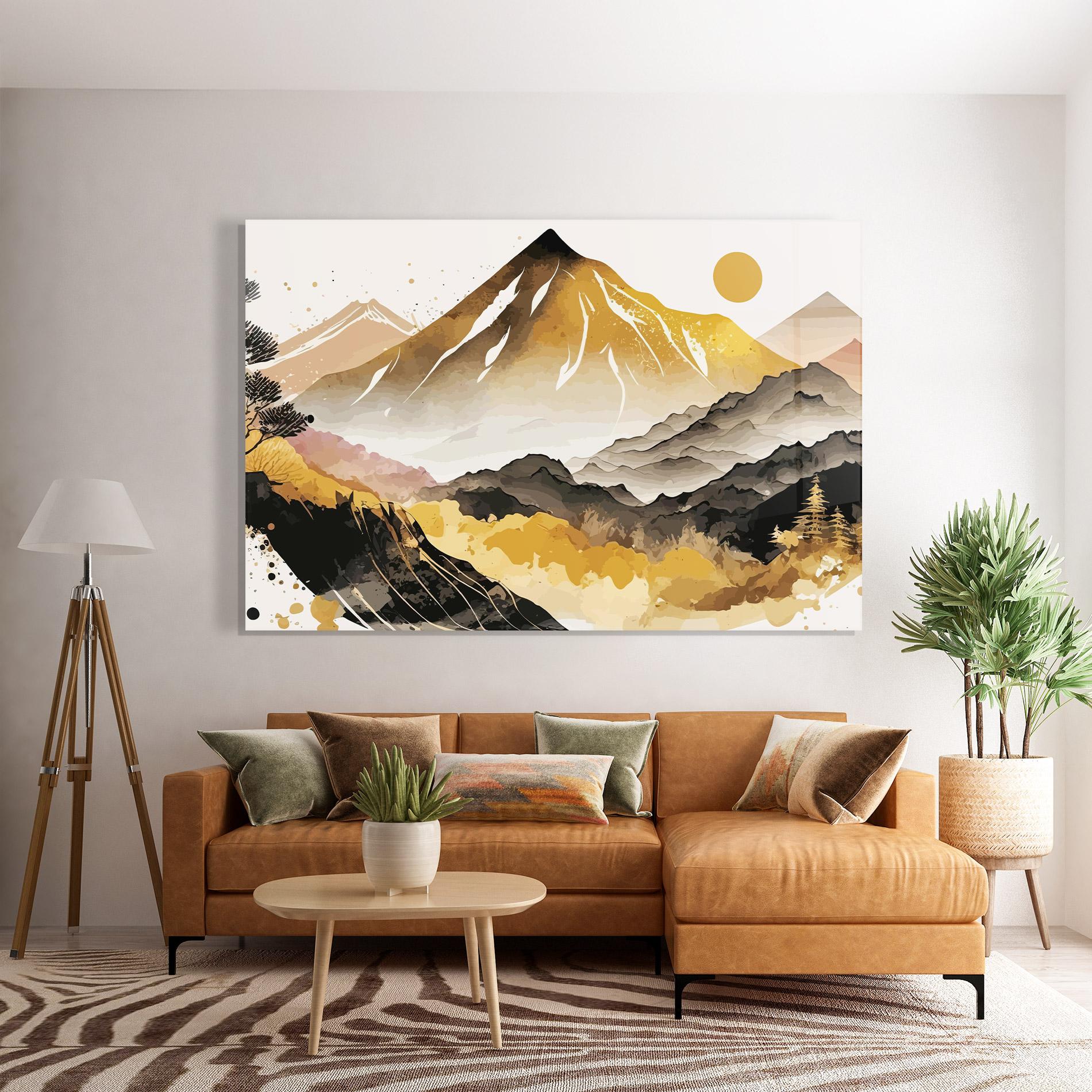 Tablou Sticla Asiatic Gold Mountain mockup 7