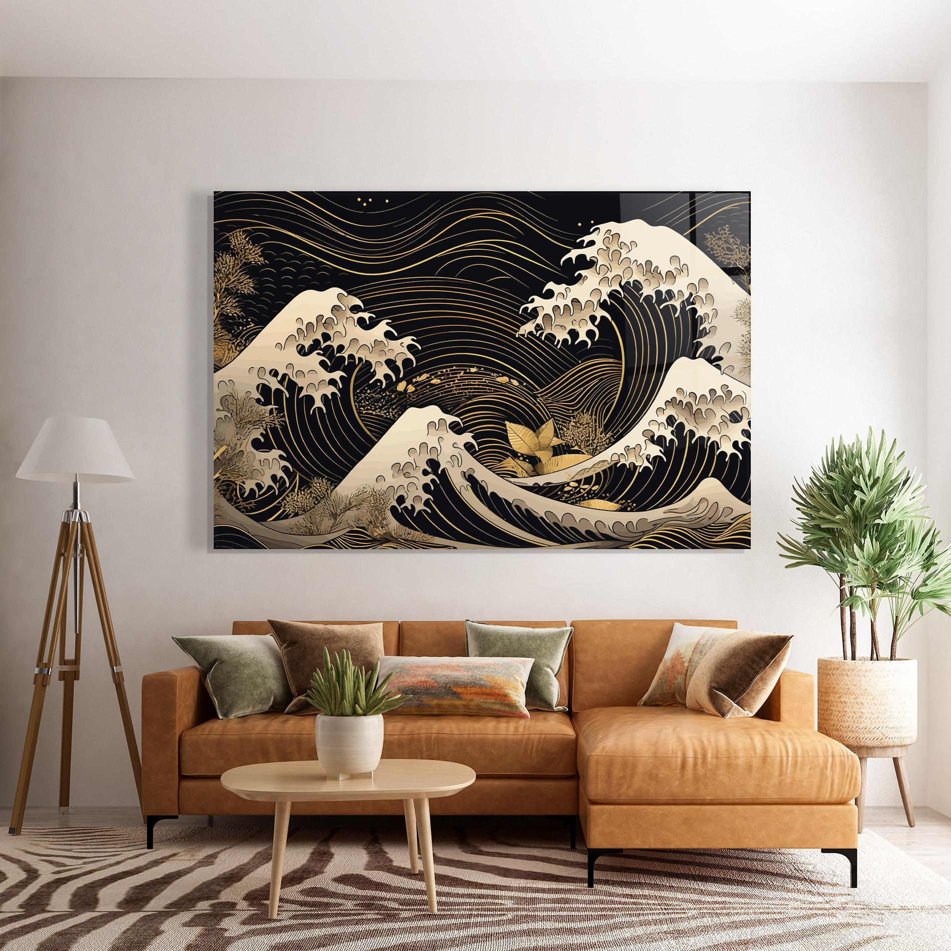 Tablou Sticla Asiatic Gold Wave mockup 7