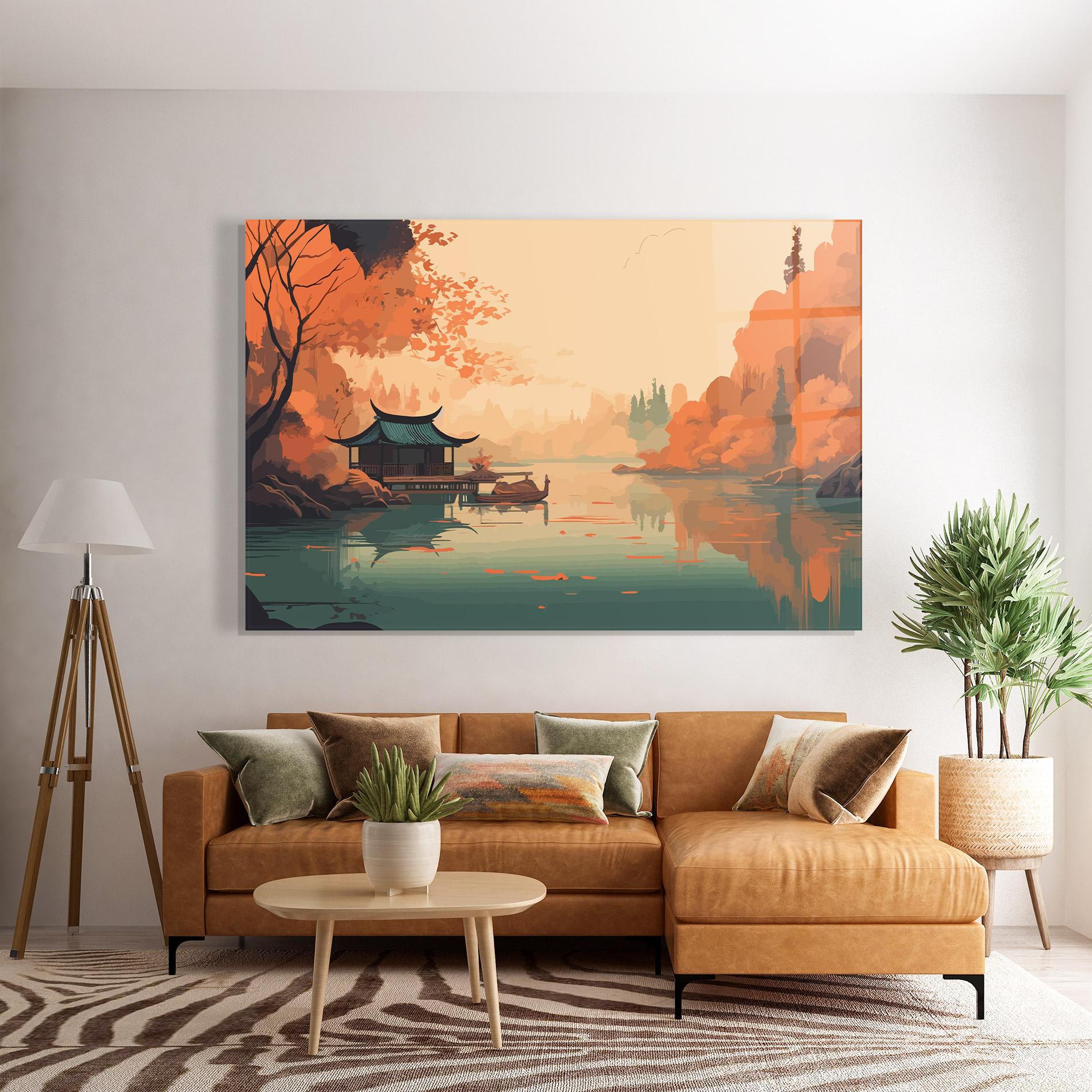 Tablou Sticla Asiatic Lake mockup 7