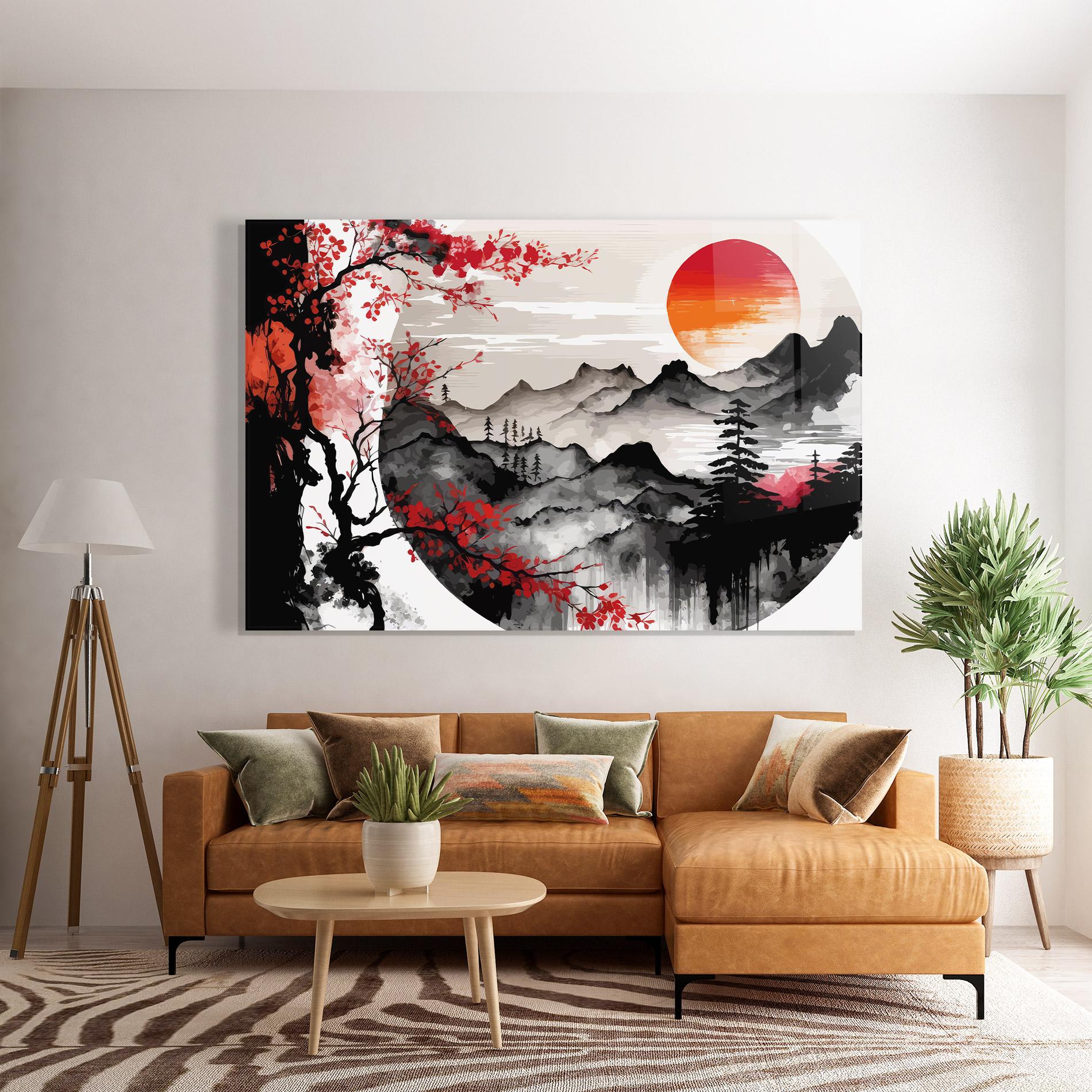 Tablou Sticla Asiatic Red Orange Sun mockup 7