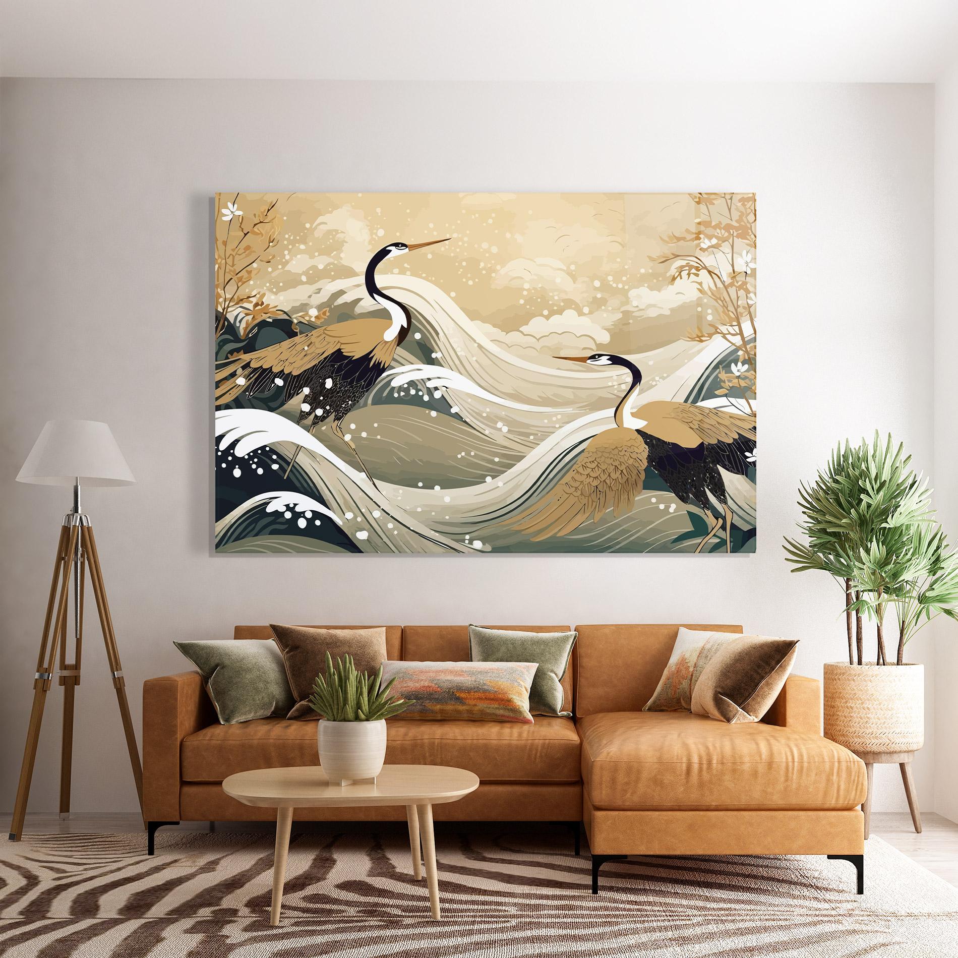 Tablou Sticla Asiatic Snow Bird mockup 7