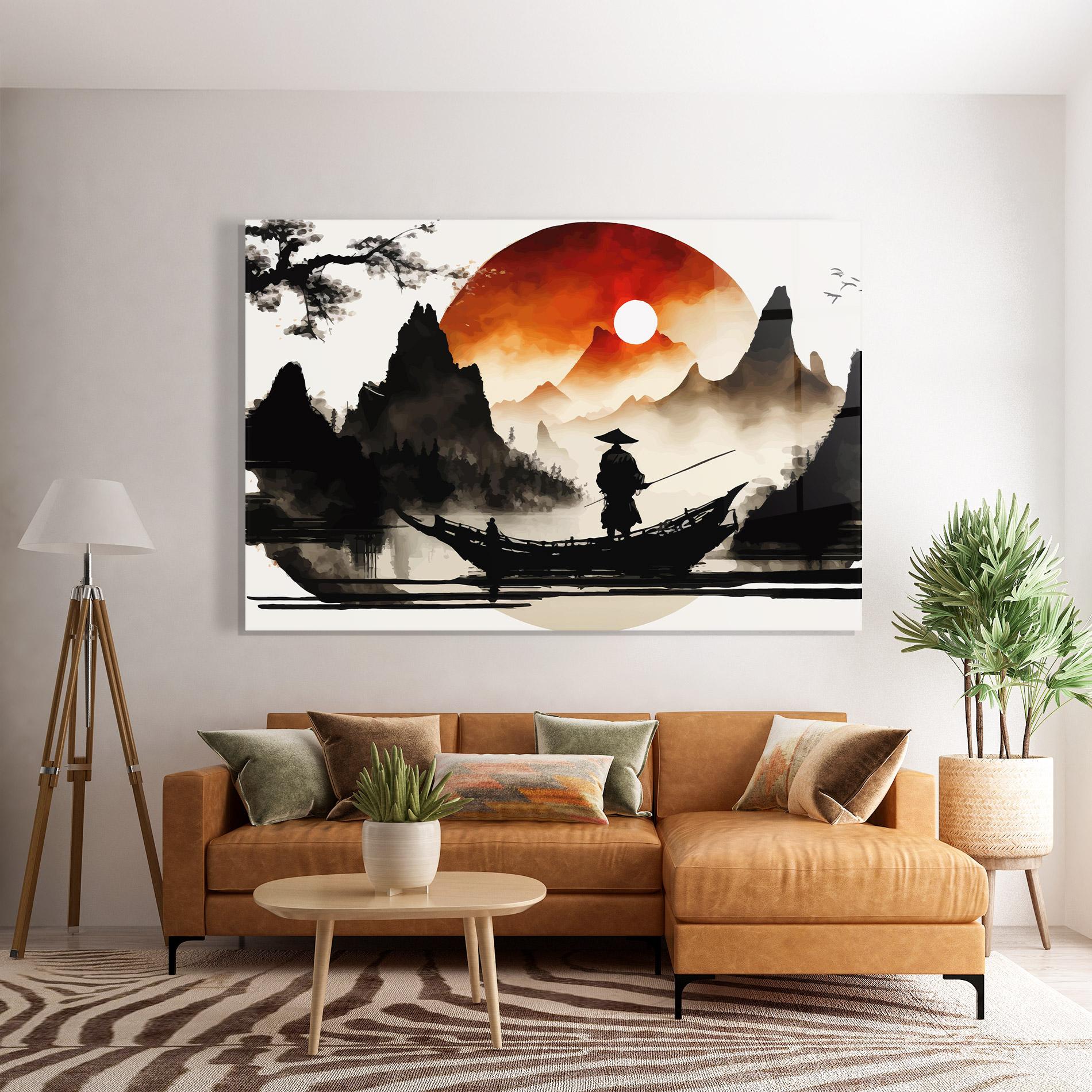 Tablou Sticla Black Asiatic Boat mockup 7