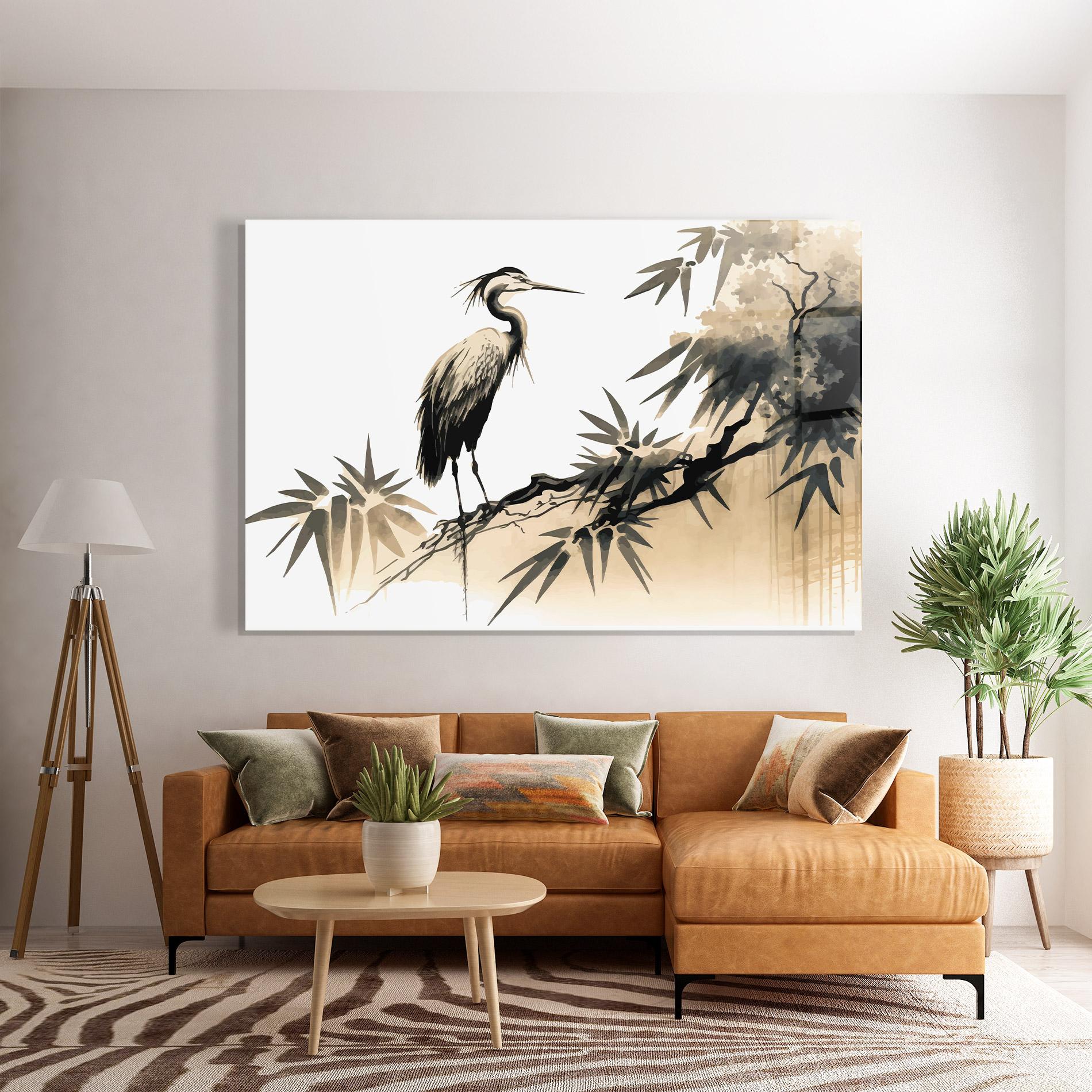 Tablou Sticla Black Cream Bird Art mockup 7