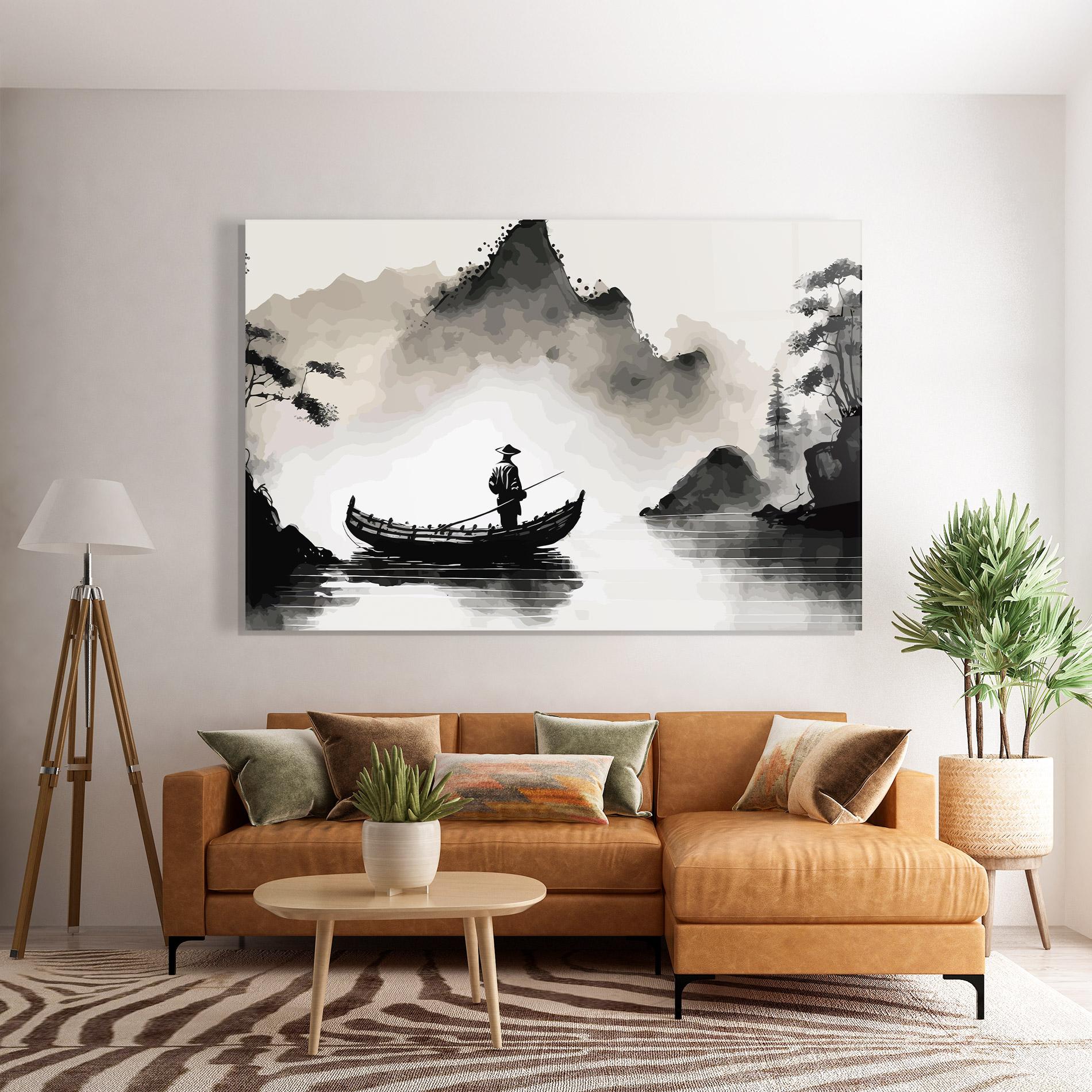 Tablou Sticla Black Ink Boat mockup 7