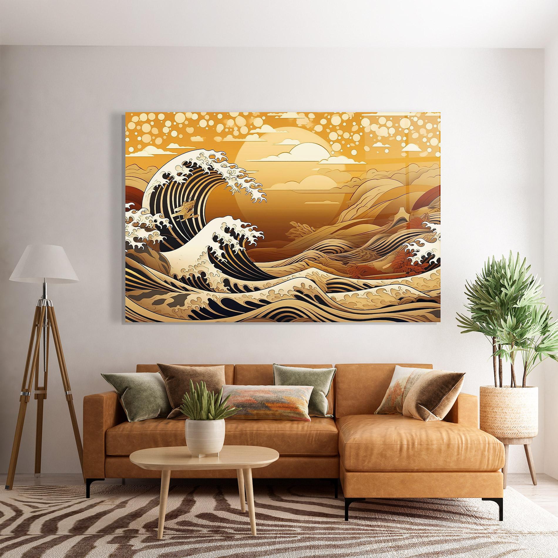 Tablou Sticla Black Yellow Waves mockup 7