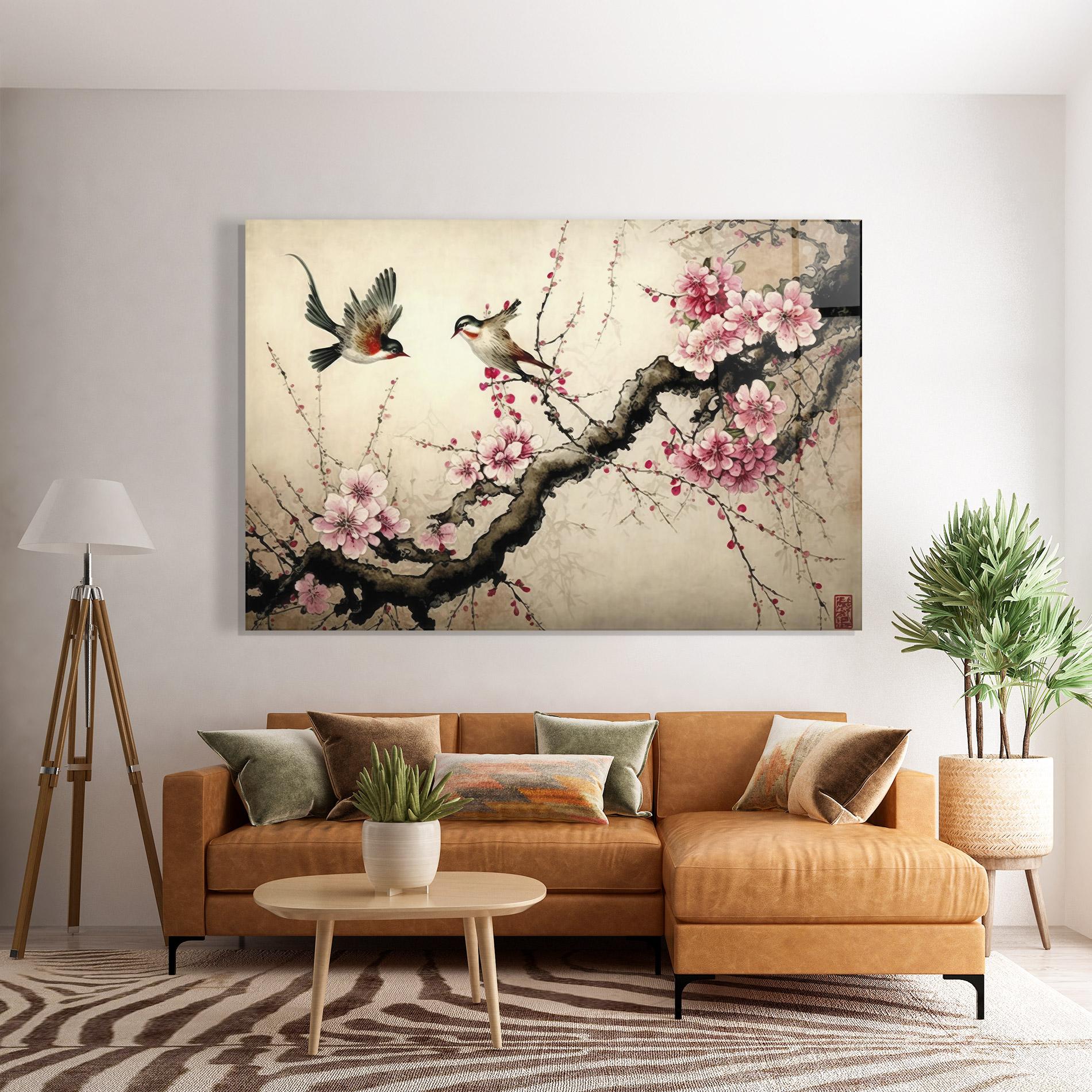 Tablou Sticla Cherry Blossom Birds mockup 7