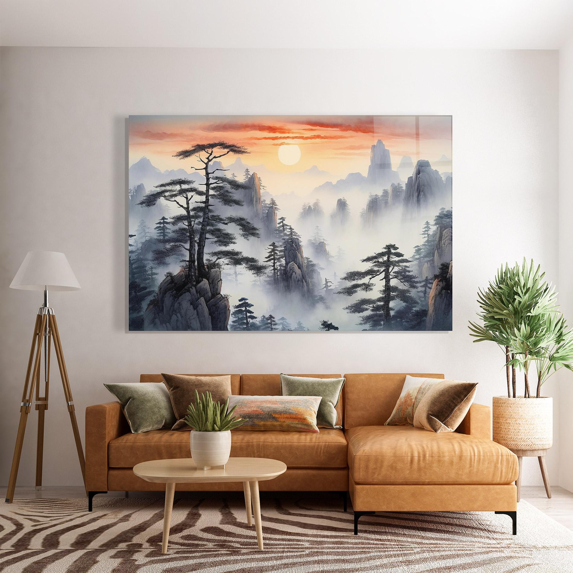 Tablou Sticla Fog Trees mockup 7