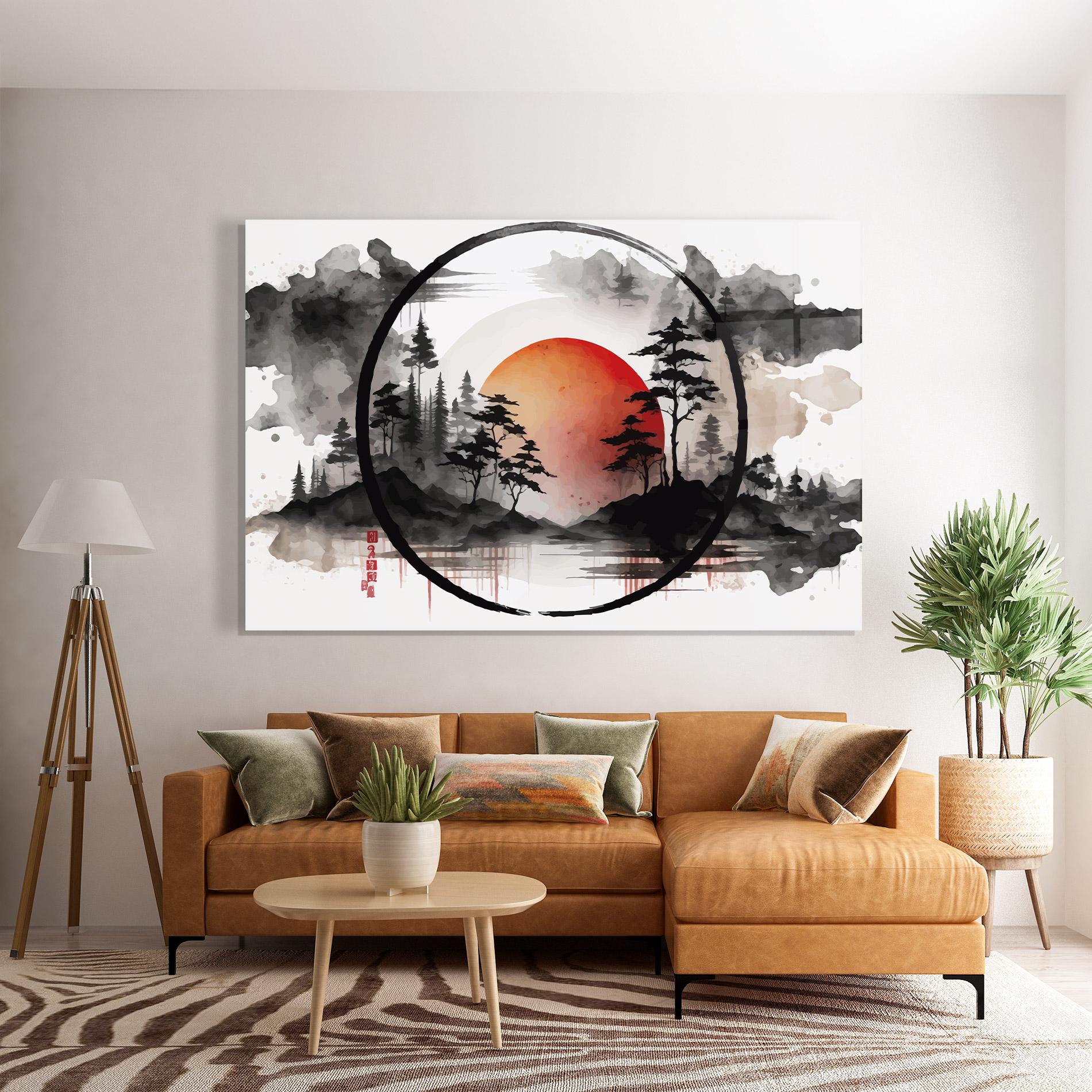 Tablou Sticla Orange Sun Forest mockup 7