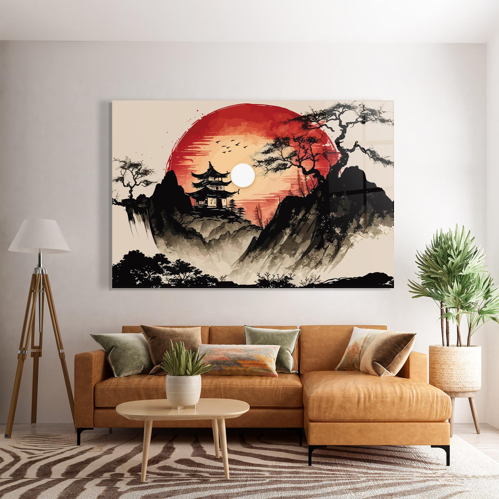 Tablou Sticla Sunset Asian View mockup 7