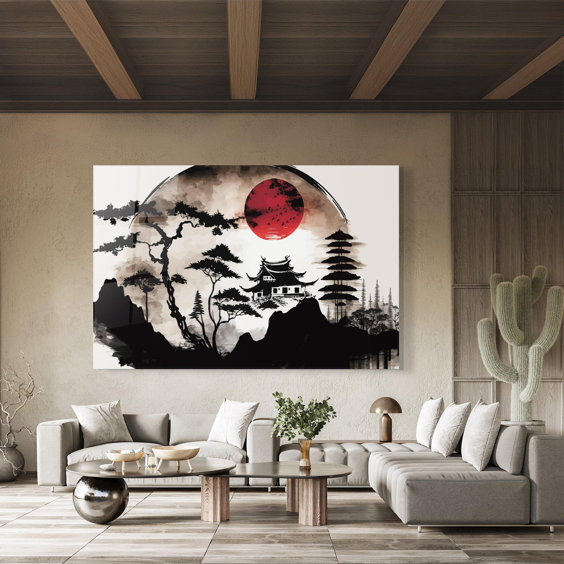 Tablou Sticla Asian Red Moon mockup 8