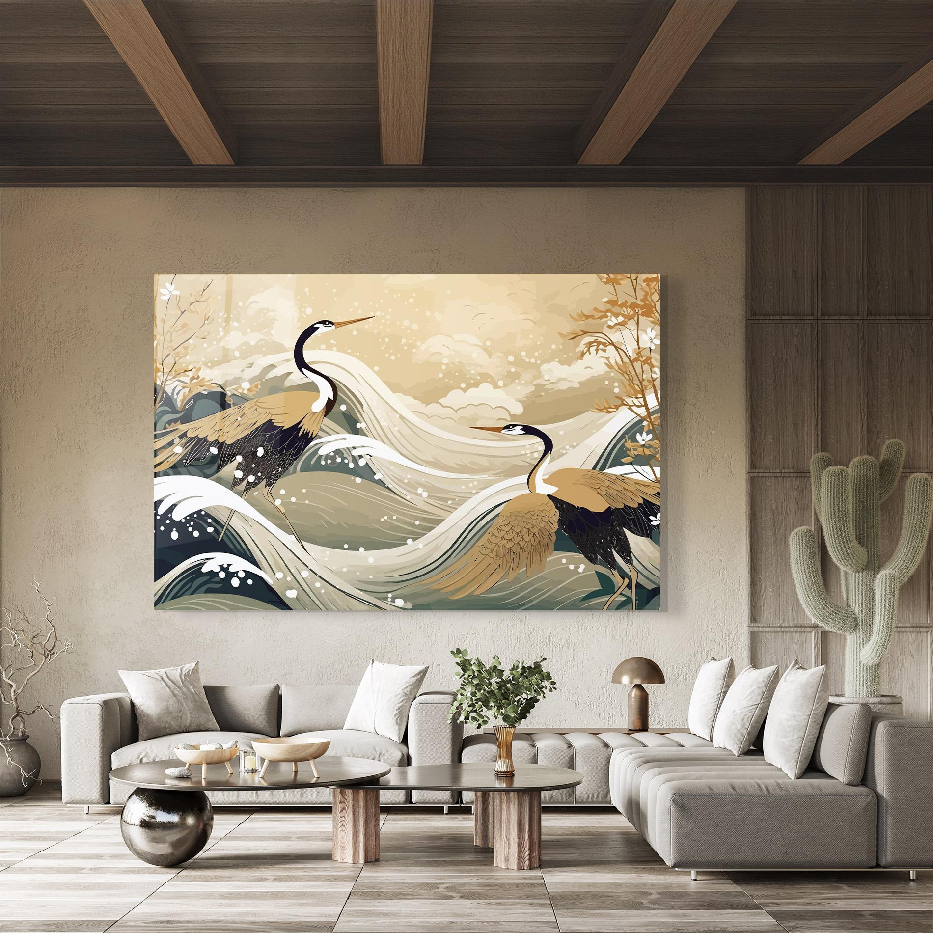 Tablou Sticla Asiatic Snow Bird mockup 8