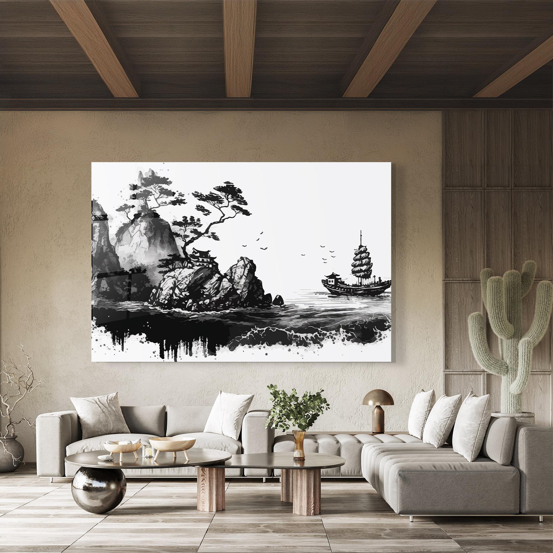 Tablou Sticla Black Asian Mountain mockup 8