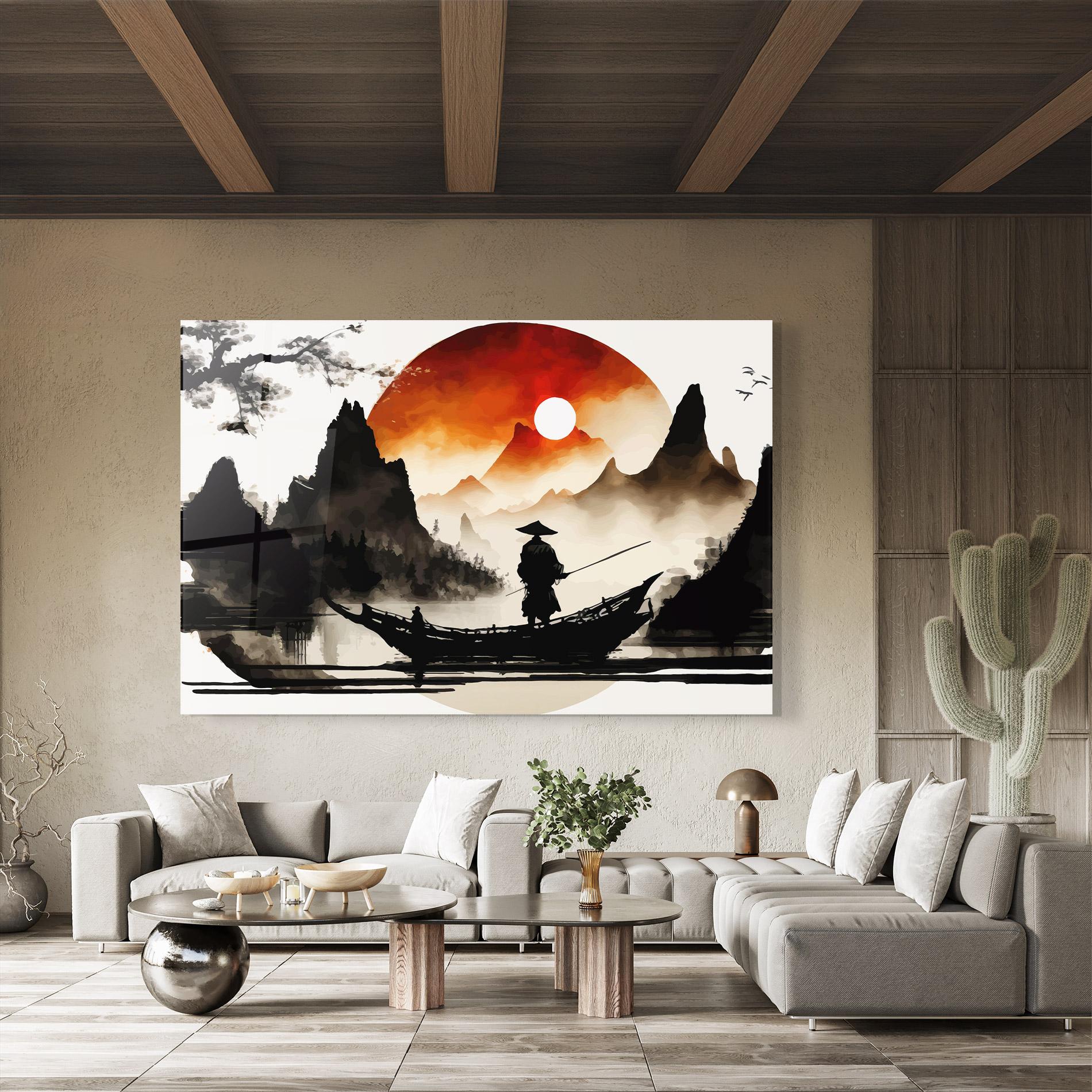Tablou Sticla Black Asiatic Boat mockup 8