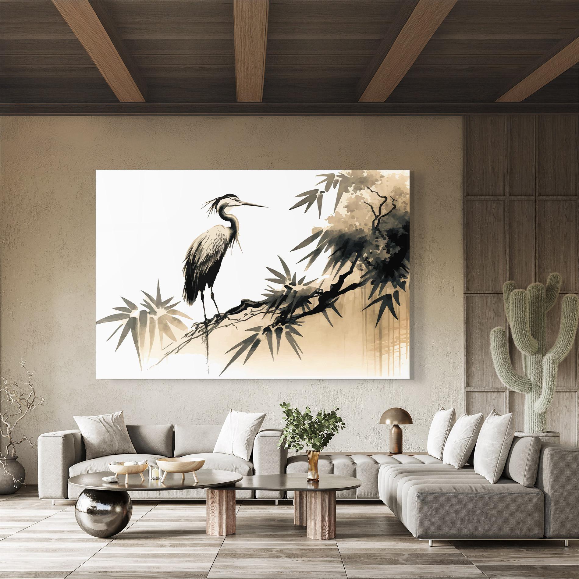 Tablou Sticla Black Cream Bird Art mockup 8