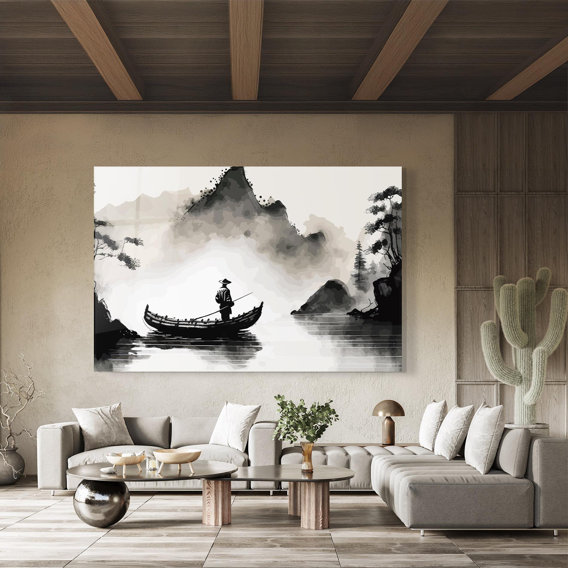 Tablou Sticla Black Ink Boat mockup 8