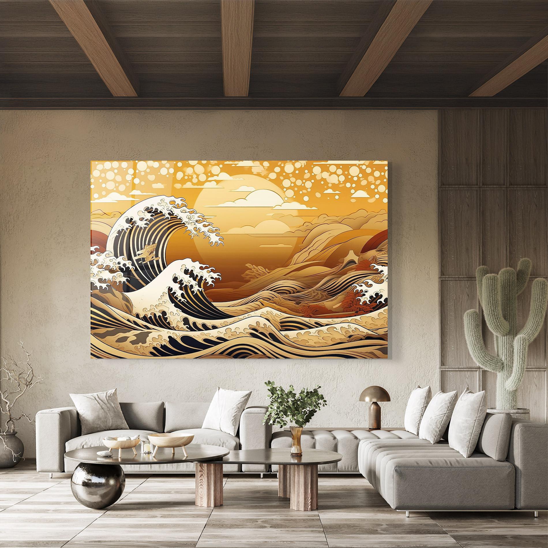 Tablou Sticla Black Yellow Waves mockup 8