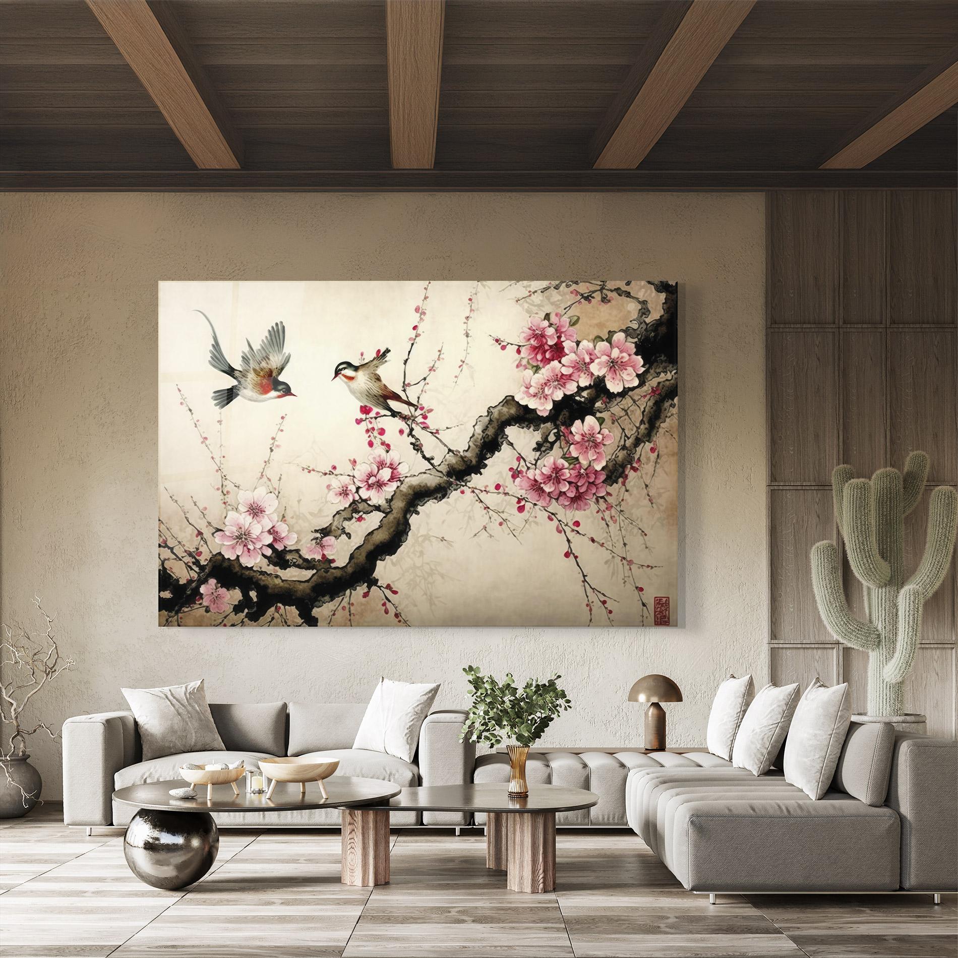 Tablou Sticla Cherry Blossom Birds mockup 8