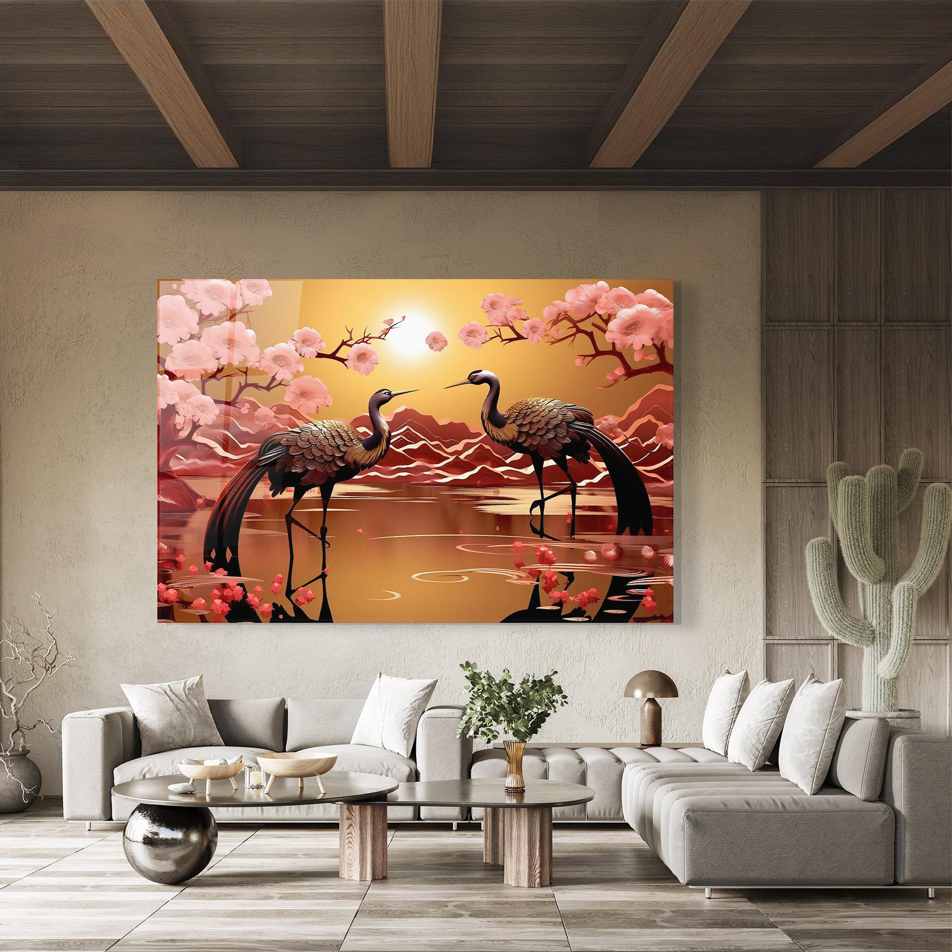 Tablou Sticla Chinese Birds mockup 8