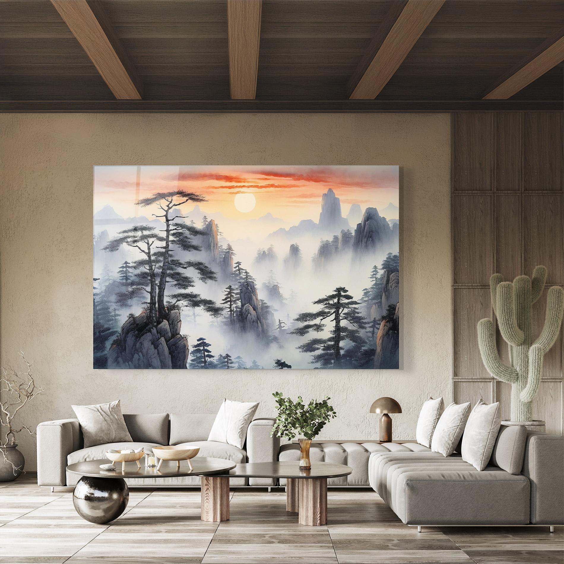 Tablou Sticla Fog Trees mockup 8