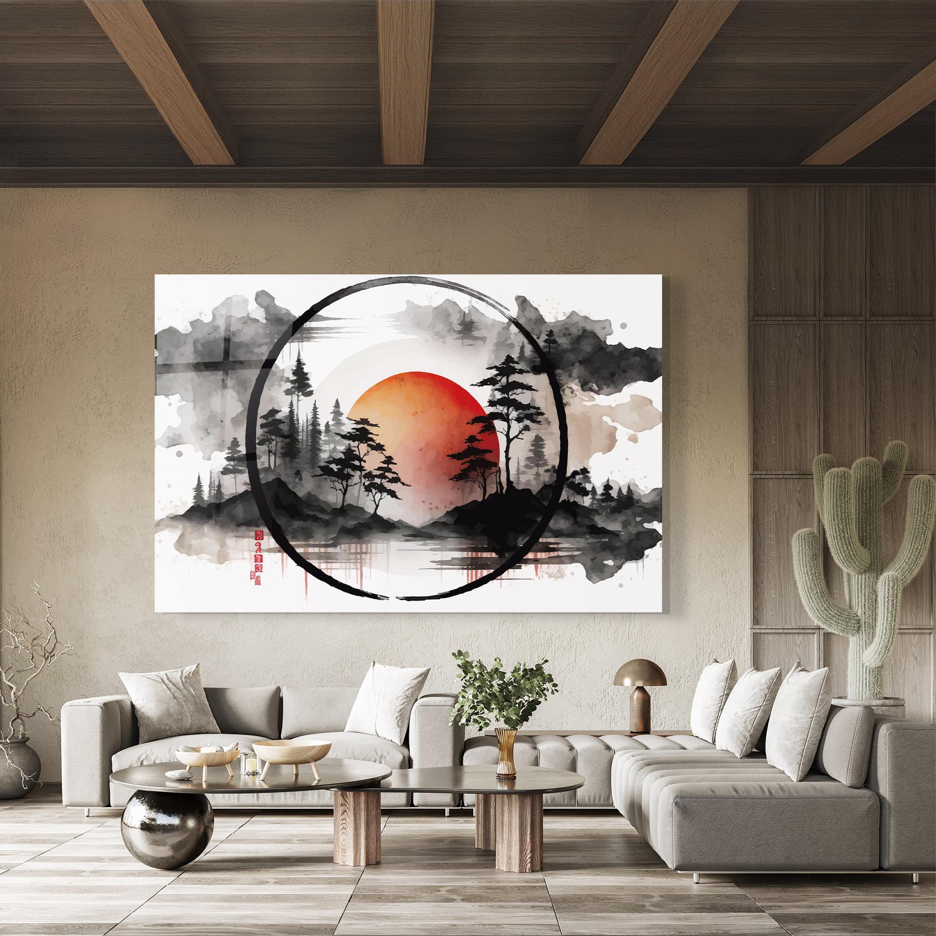 Tablou Sticla Orange Sun Forest mockup 8