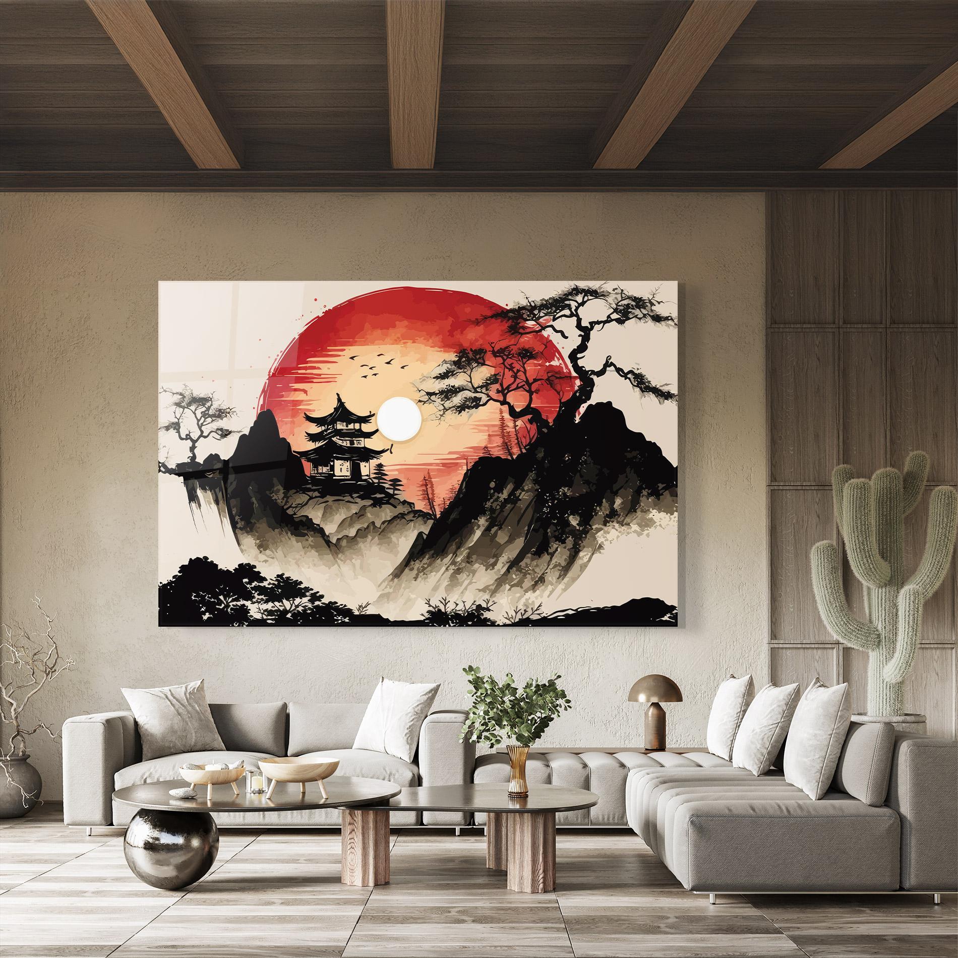 Tablou Sticla Sunset Asian View mockup 8