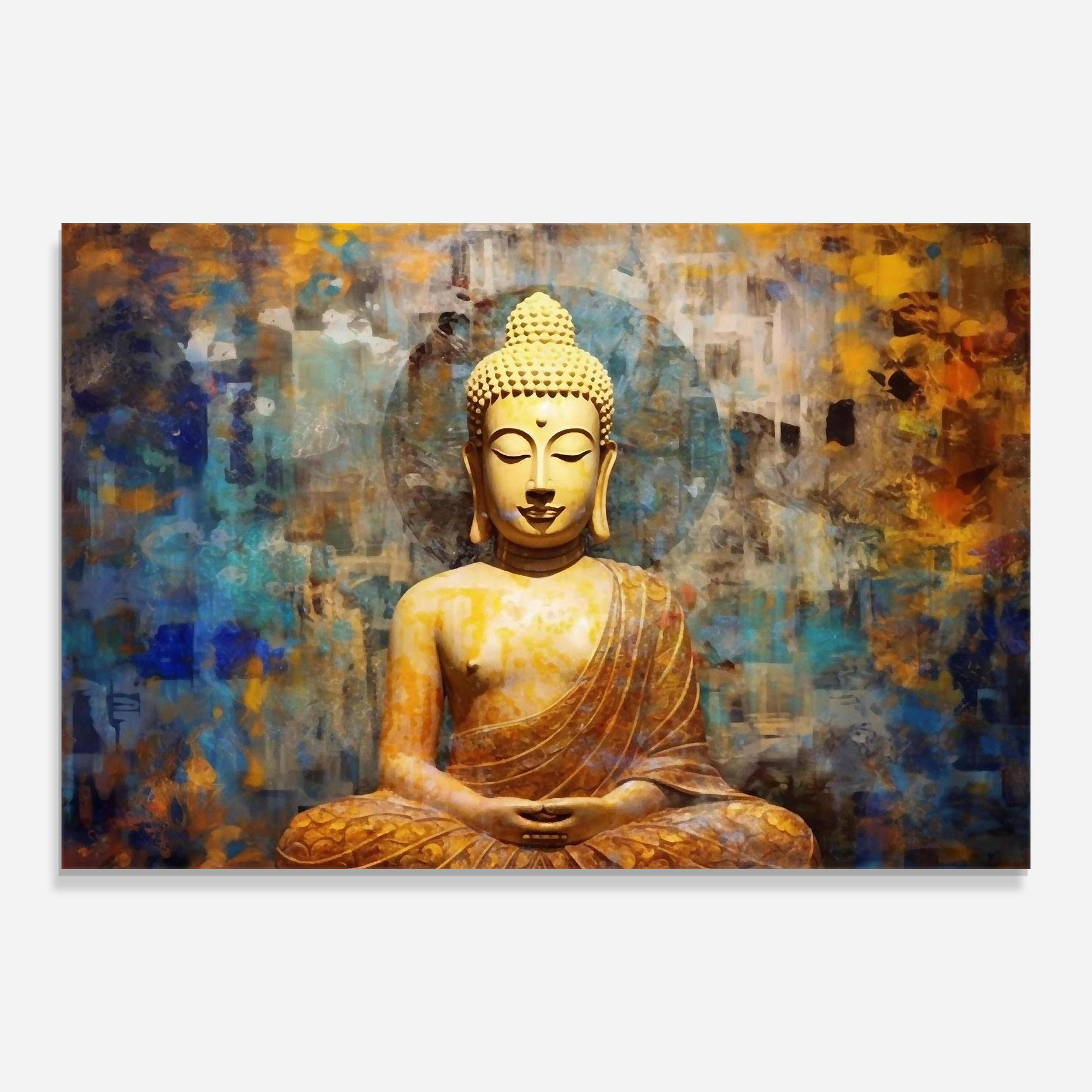 Tablou Sticla Buddha Blue Gold mockup 0