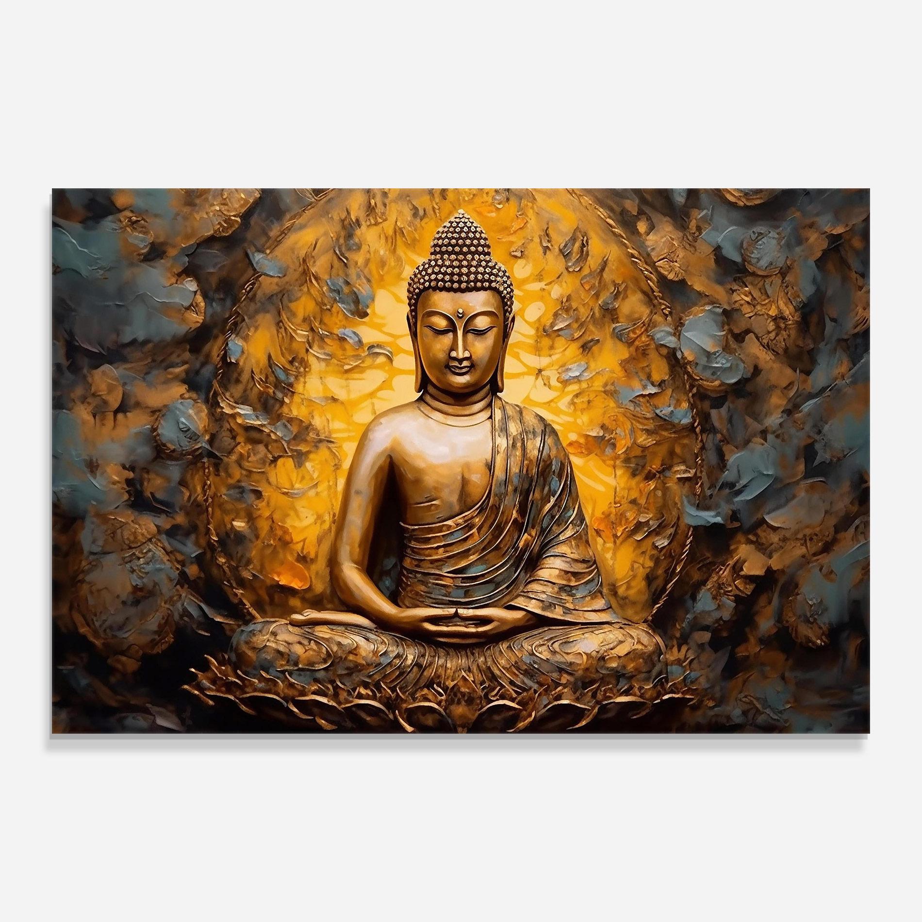 Tablou Sticla Gold Grey Buddha mockup 0
