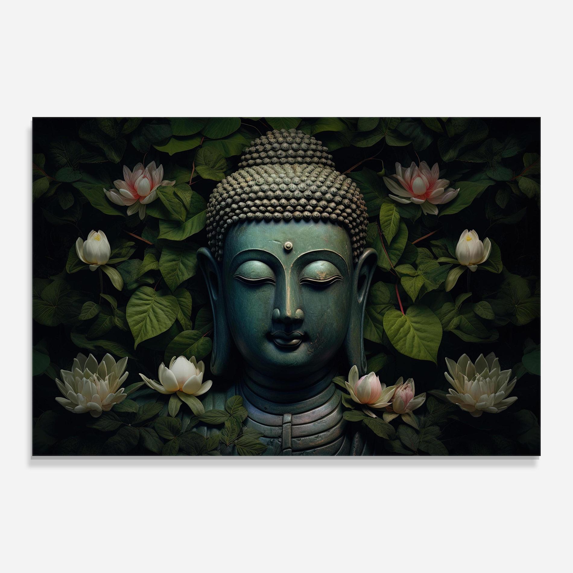 Tablou Sticla Green Statue Buddha mockup 0