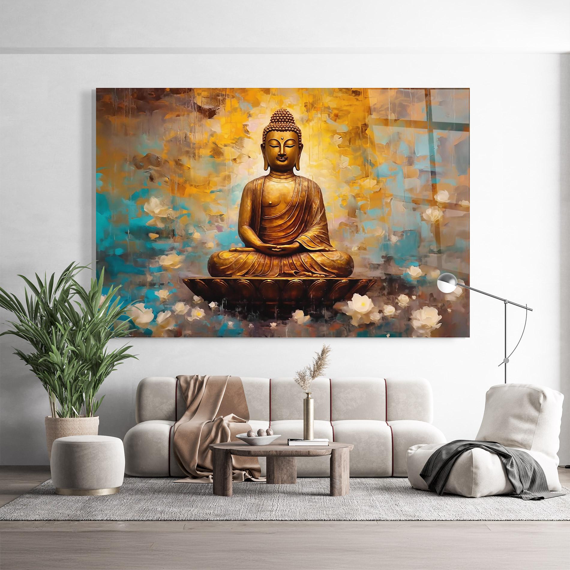 Tablou Sticla Blue Gold Buddha mockup 9