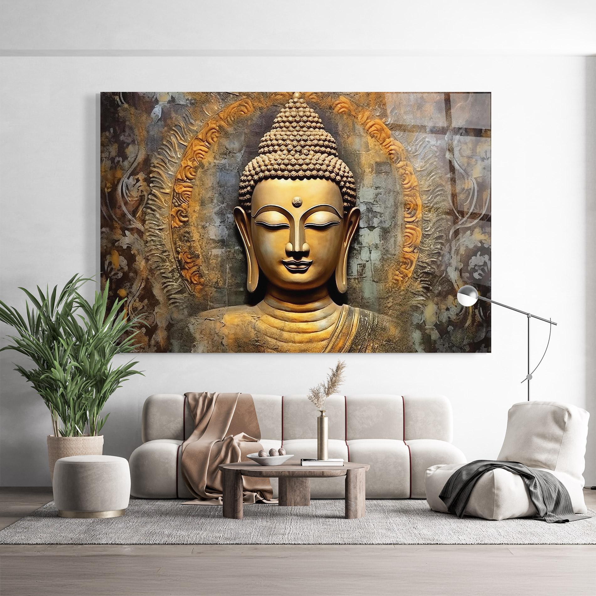 Tablou Sticla Buddha 3d Head mockup 9