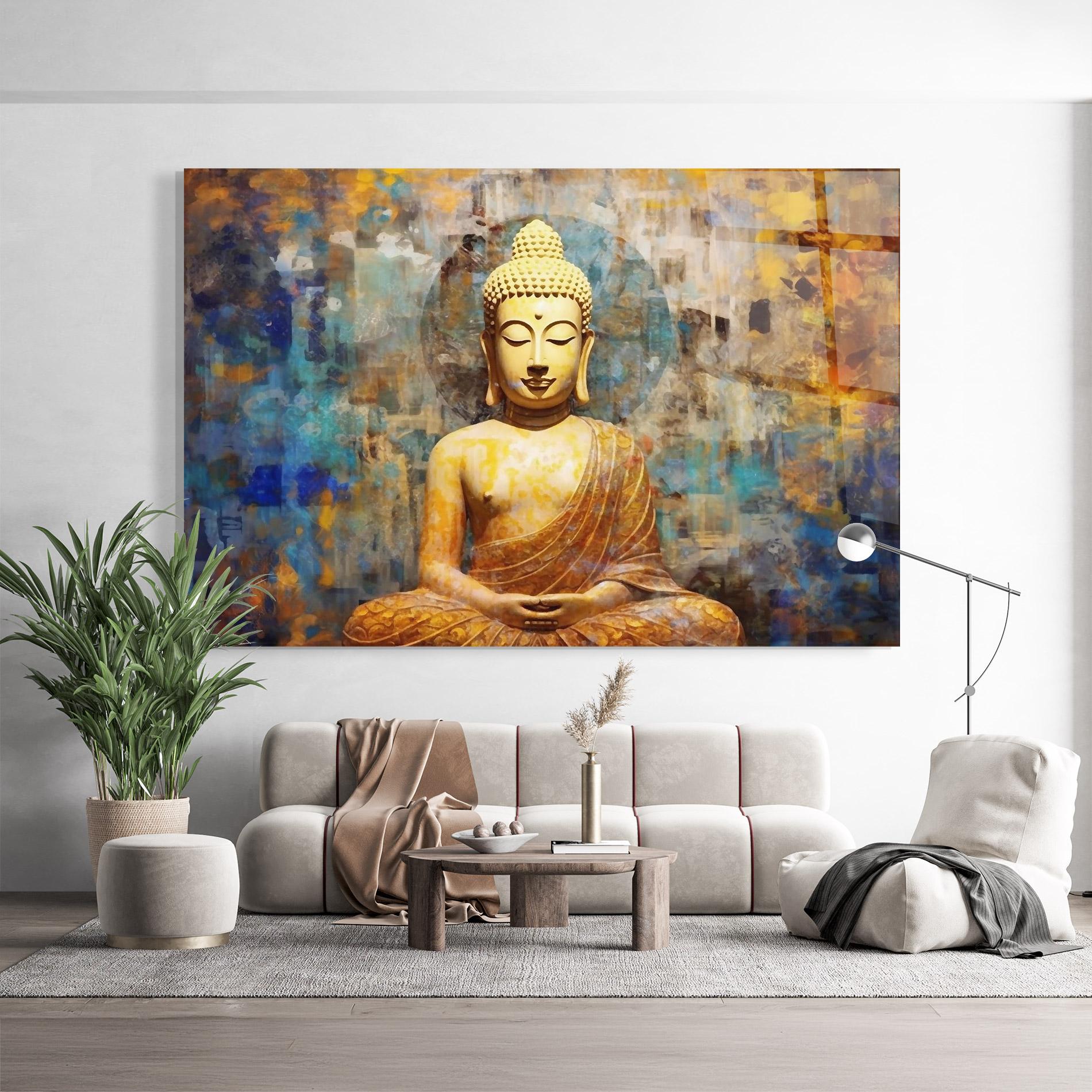 Tablou Sticla Buddha Blue Gold mockup 9