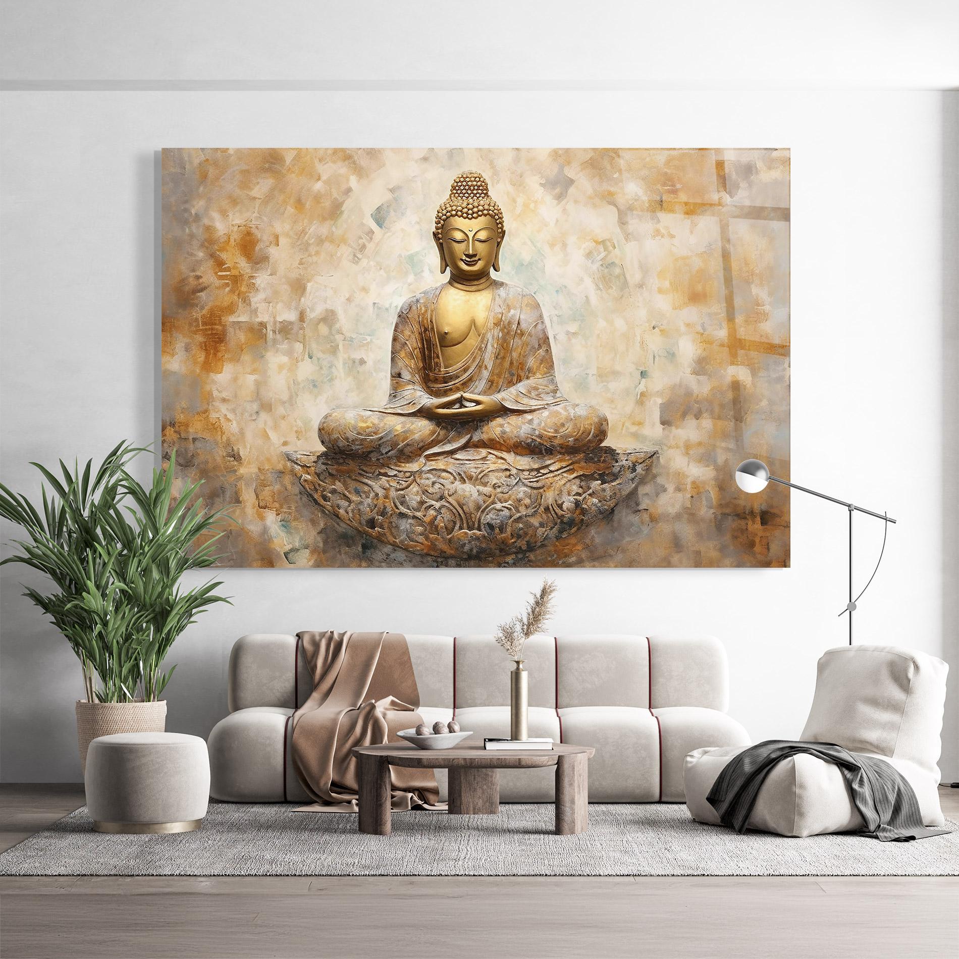 Tablou Sticla Cream Buddha Art mockup 9
