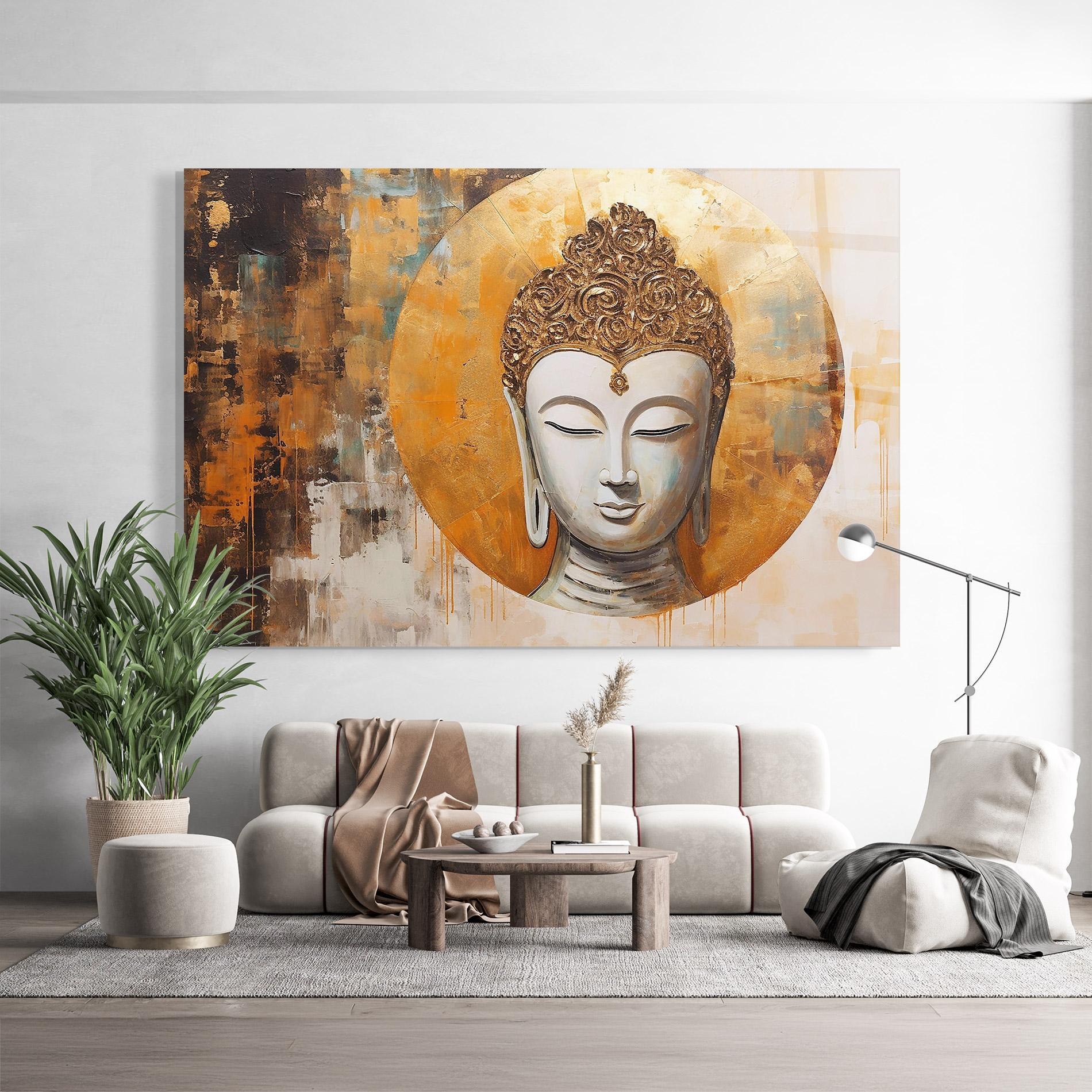 Tablou Sticla Cream Circle Buddha mockup 9