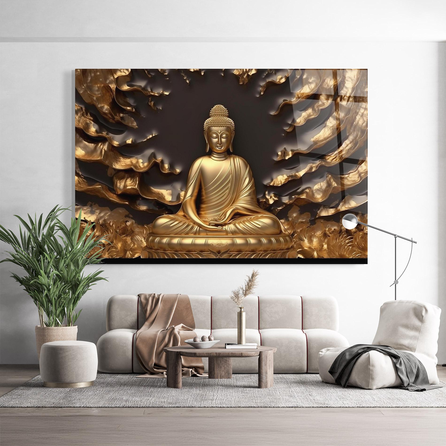 Tablou Sticla Gold 3d Buddha mockup 9