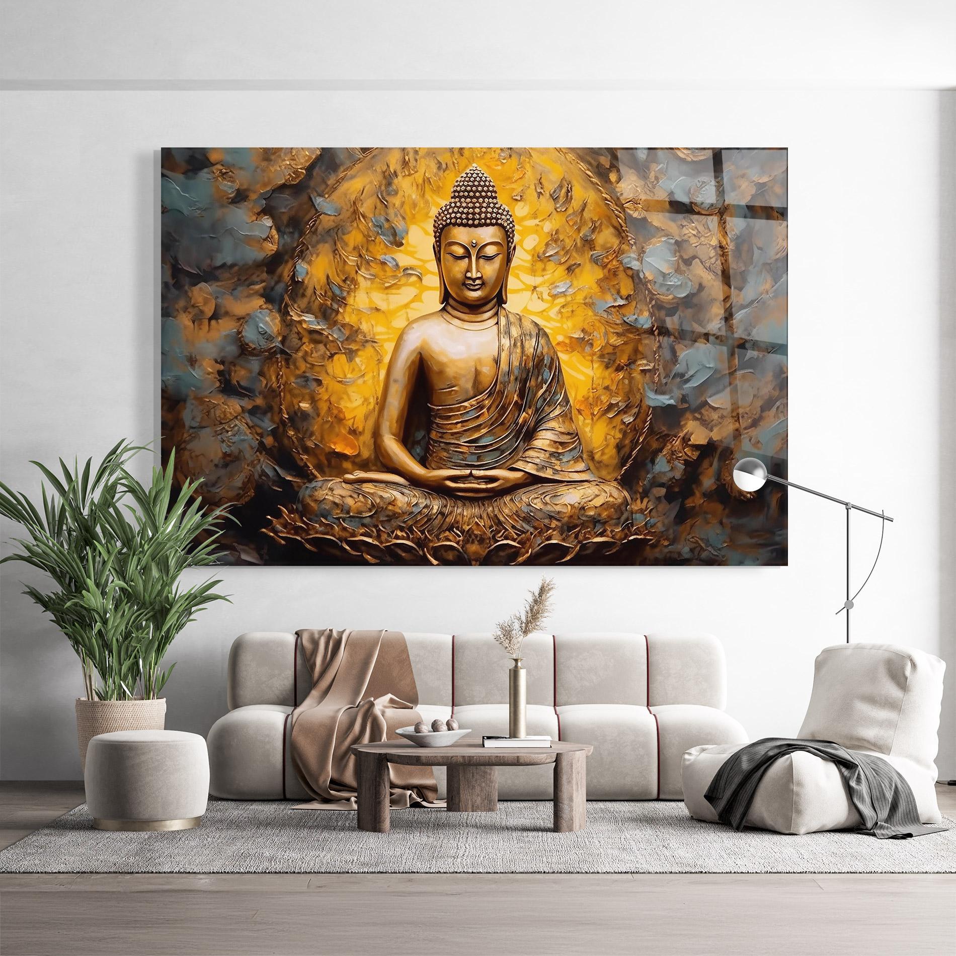 Tablou Sticla Gold Grey Buddha mockup 9