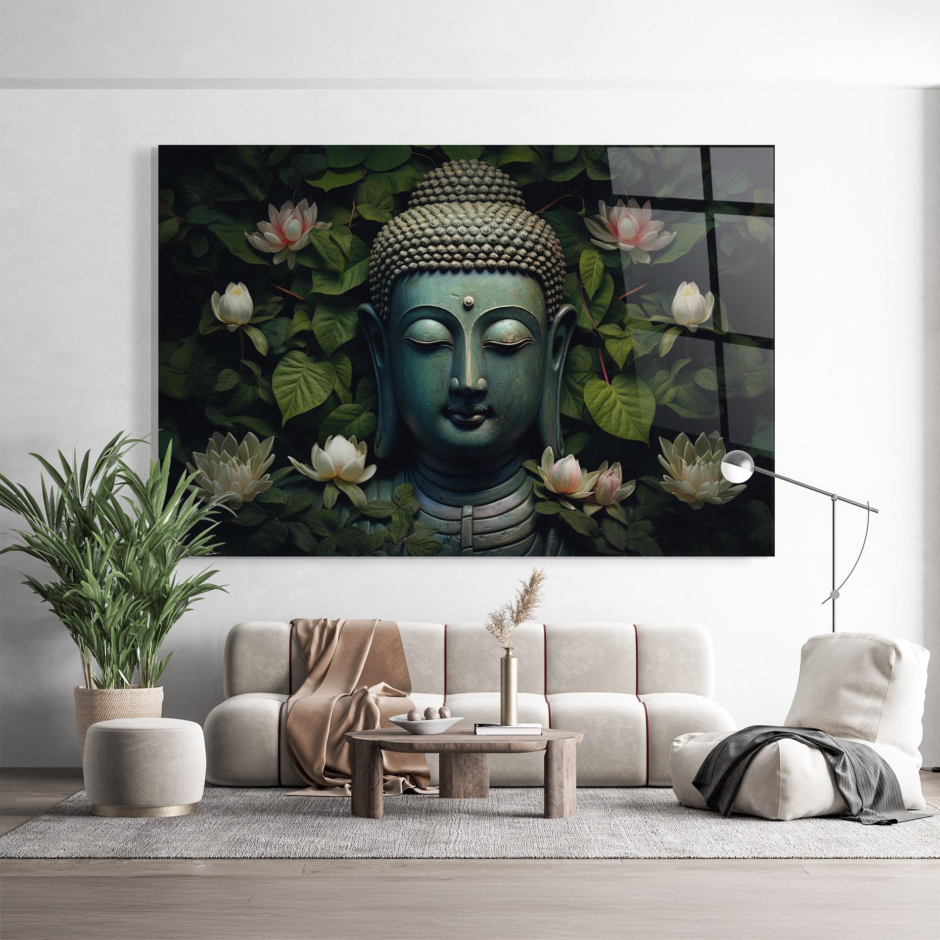 Tablou Sticla Green Statue Buddha mockup 9