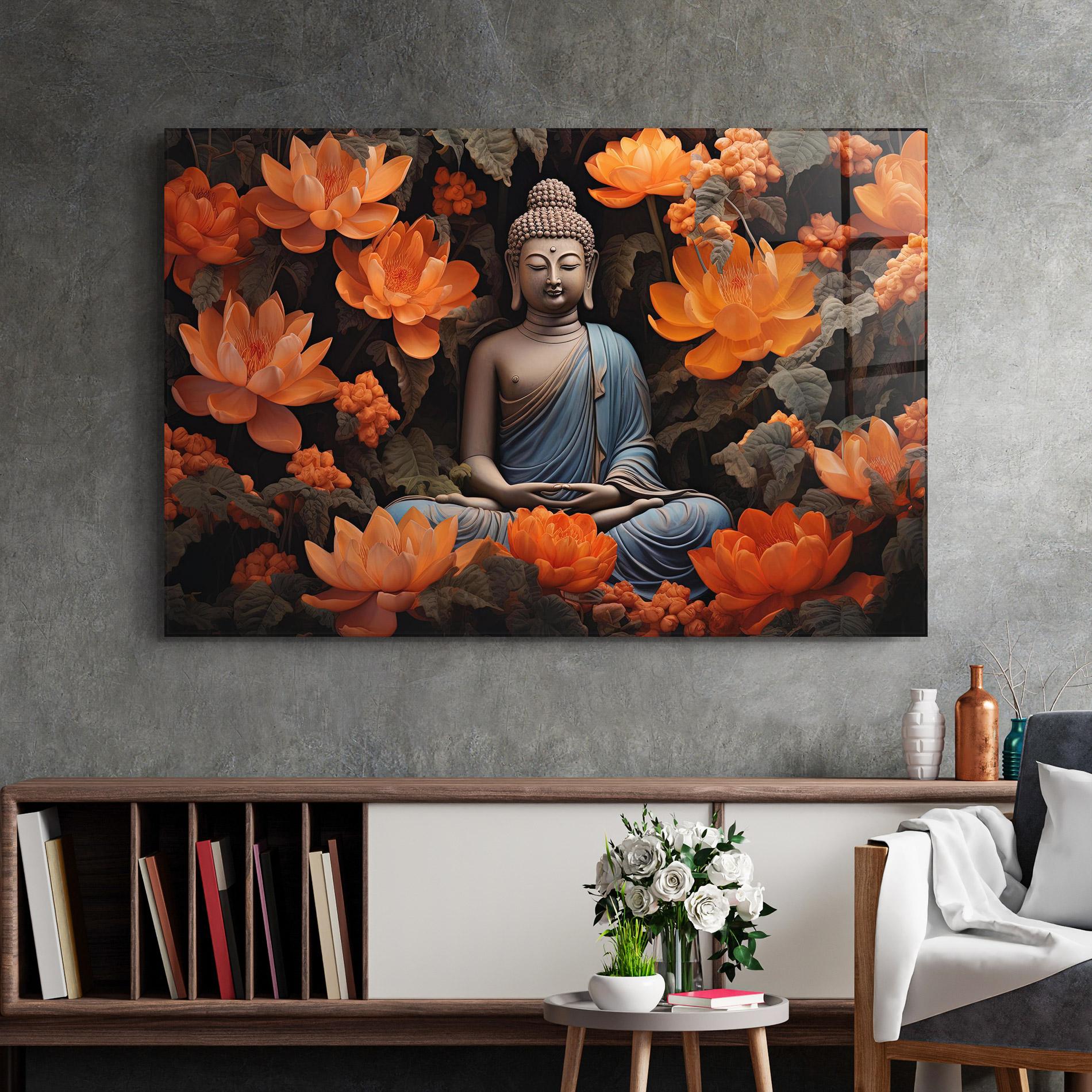 Tablou Sticla Big Flower Buddha mockup 2