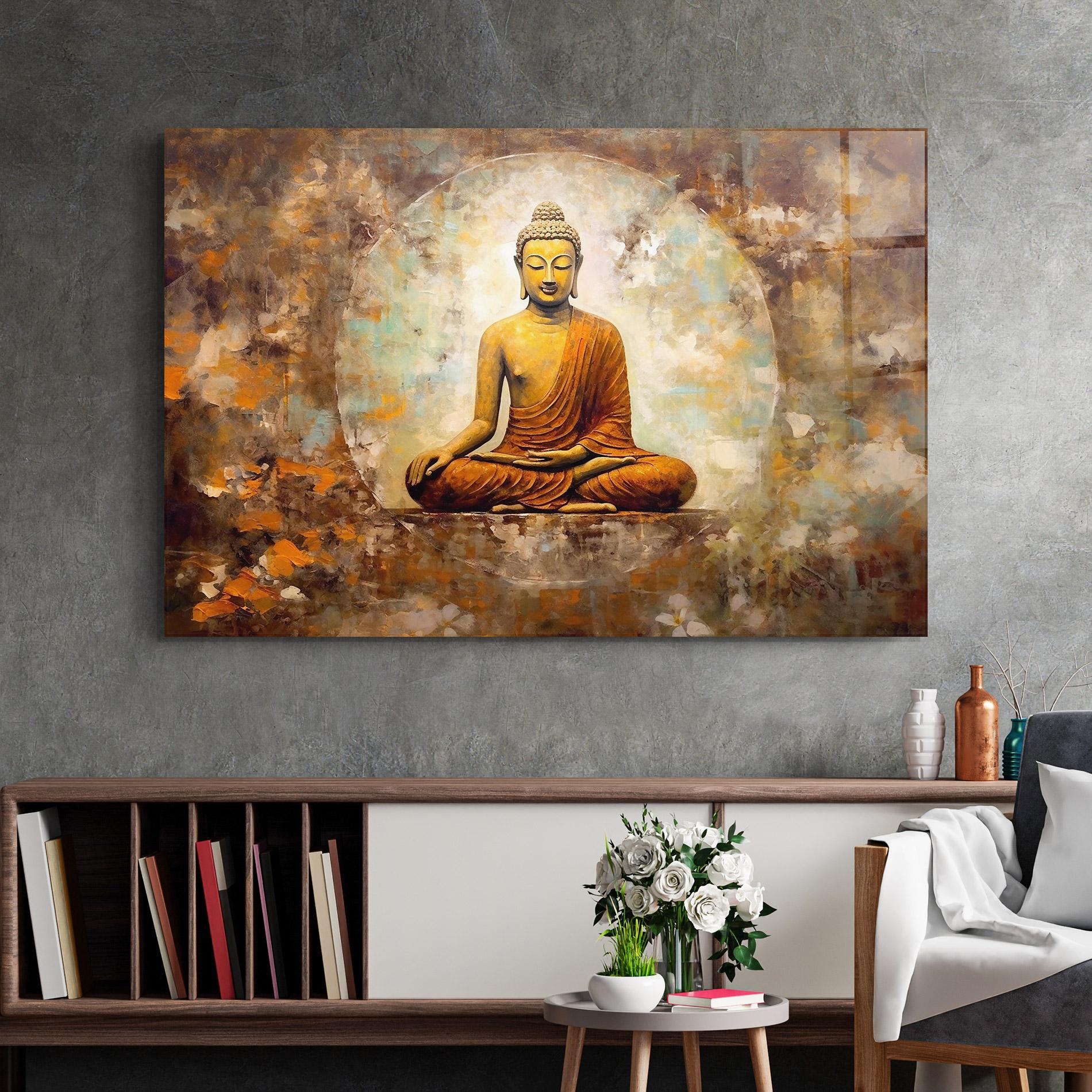 Tablou Sticla Blue Circle Buddha mockup 2