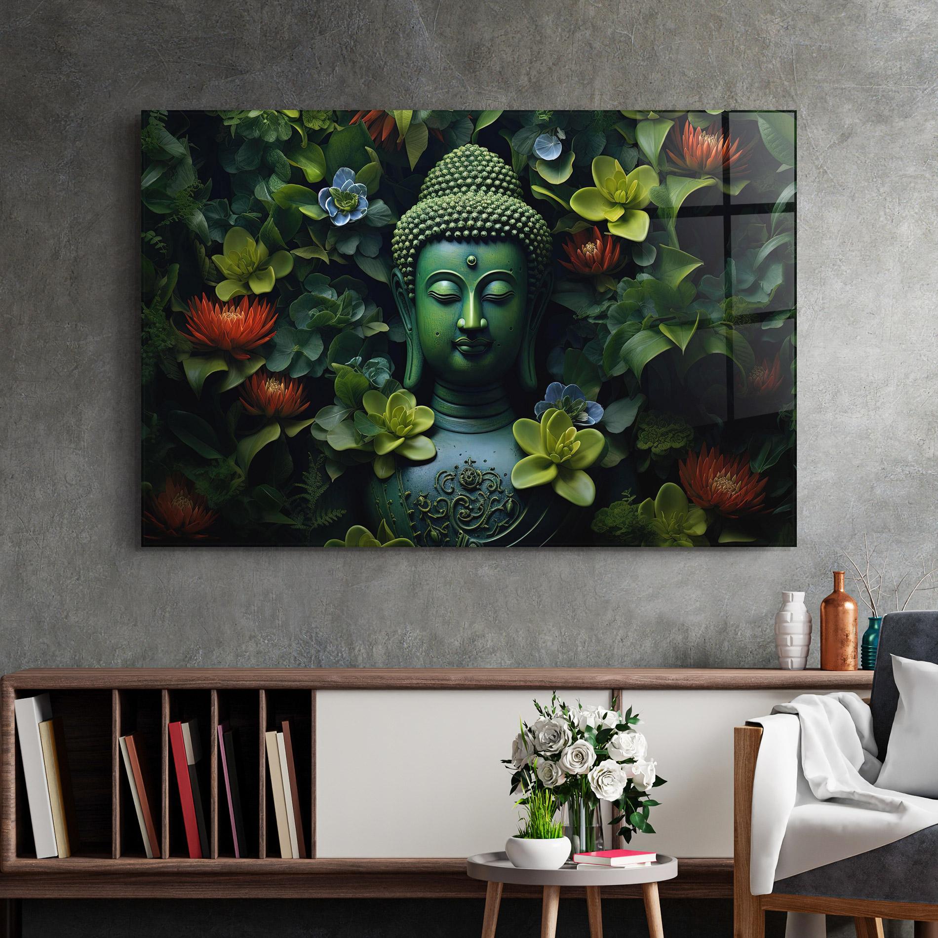 Tablou Sticla Blue Light Buddha mockup 2