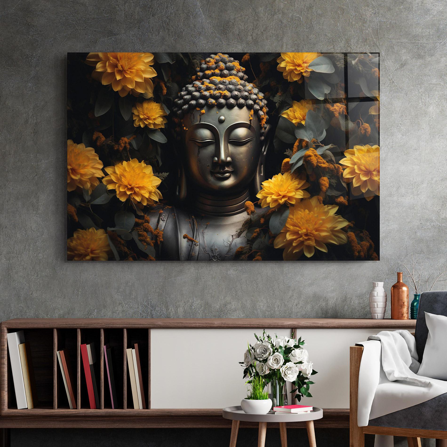 Tablou Sticla Buddha Peace Statue mockup 2