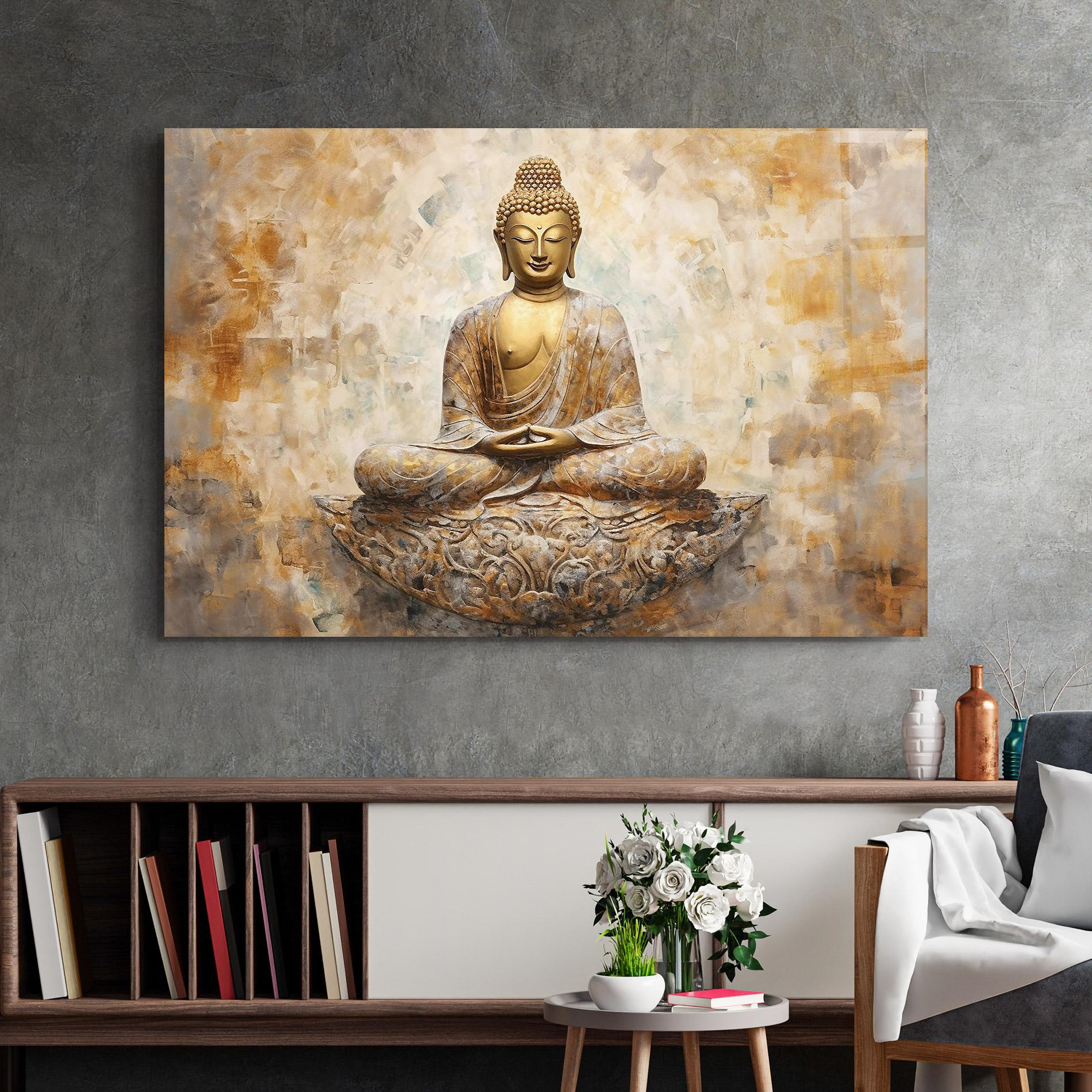 Tablou Sticla Cream Buddha Art mockup 2